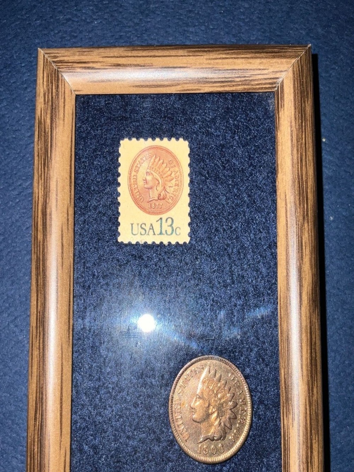 Vintage US Heritage Framed Coin & Stamp Set – Buffalo Nickel & Indian Head Penny