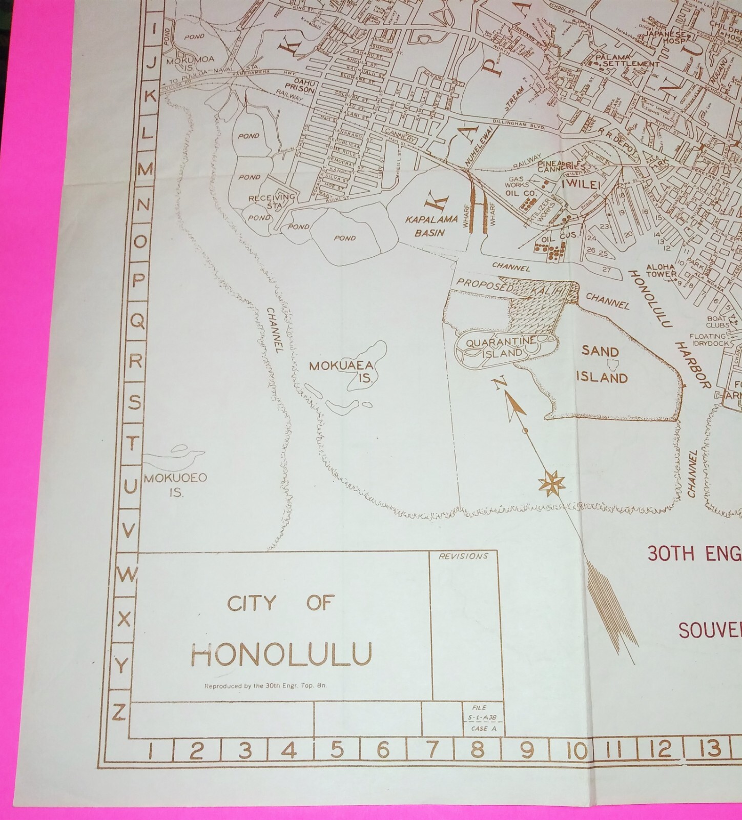 CITY MAP OF HONOLULU HAWAII & OAHU souvenir US Army Day 1948 30th Engineer Base