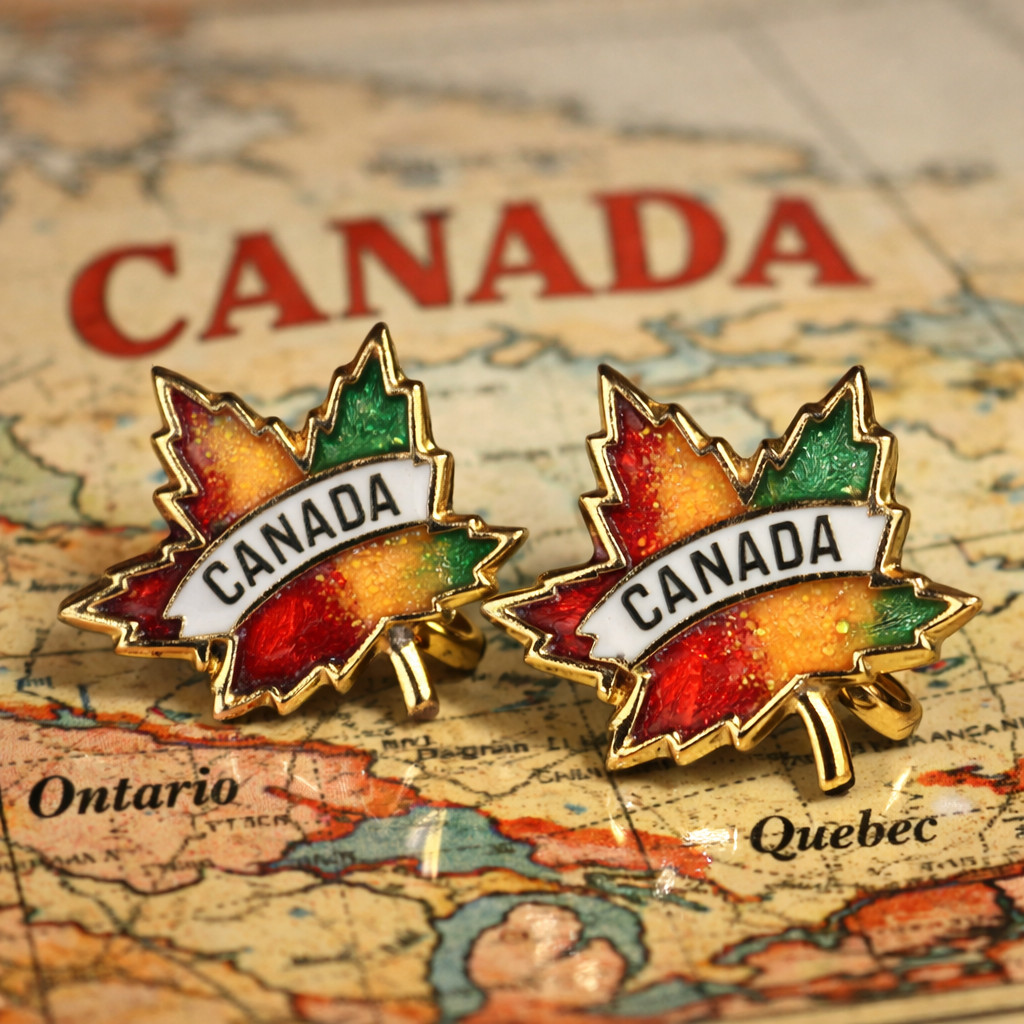 Vintage Canada Maple Leaf Enamel Screw‑Back Earrings Multicolor 19mm – 1 Pair