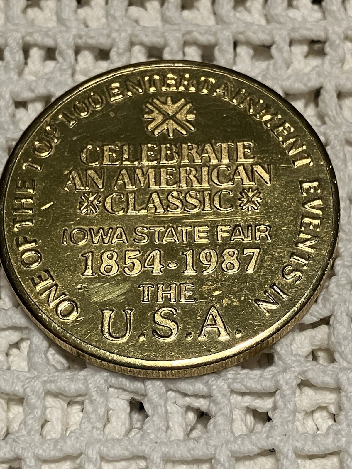 VTG 1987 Iowa State Fair 24K Gold Plated Token Coin Cultural Center Medallion
