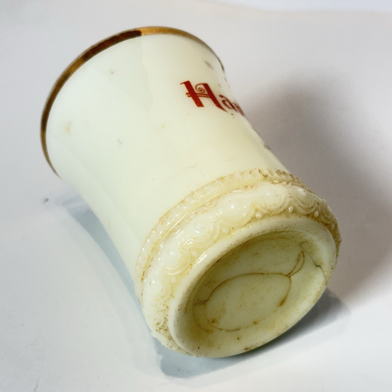 HARLAN IOWA IA Uranium Antique Custard Glass Souvenir Trinket MINI SHOT CUP