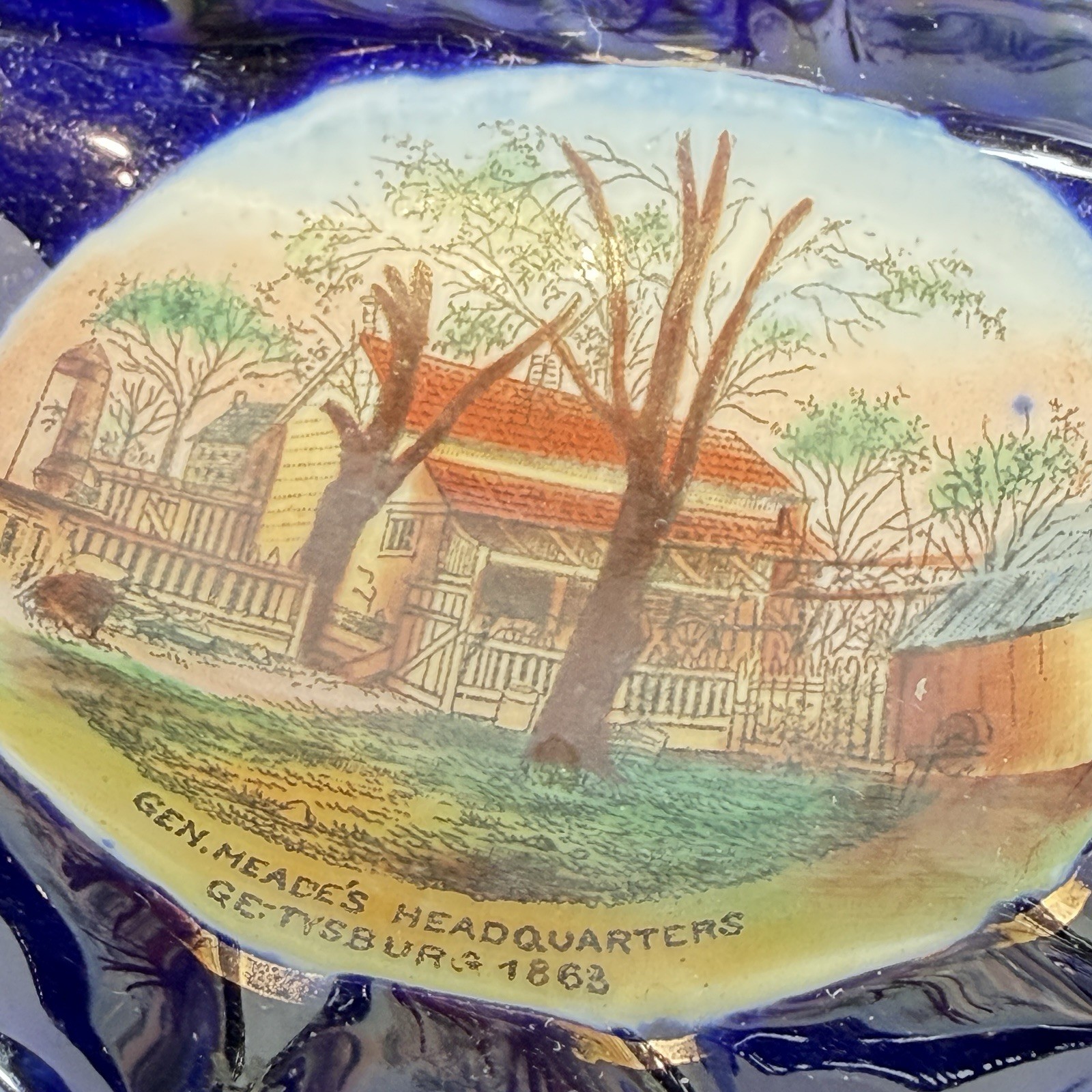GETTYSBURG PA Antique GENERAL MEADE Souvenir COBALT CHINA TRINKET DISH PLATE