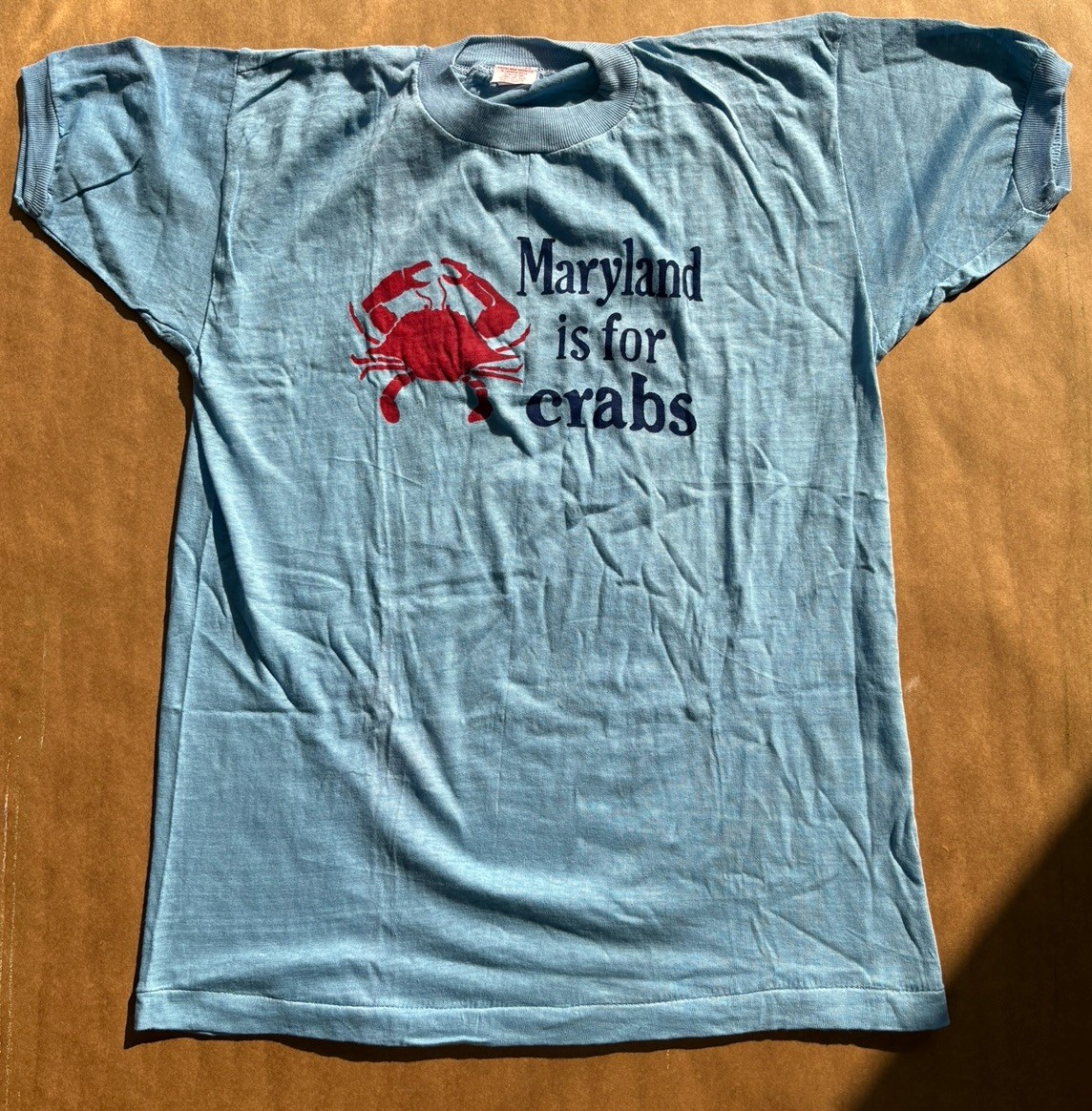 VTG 70’s Maryland Is For Crabs T Shirt DEADSTOCK NOS Blue Hanco Adult LARGE