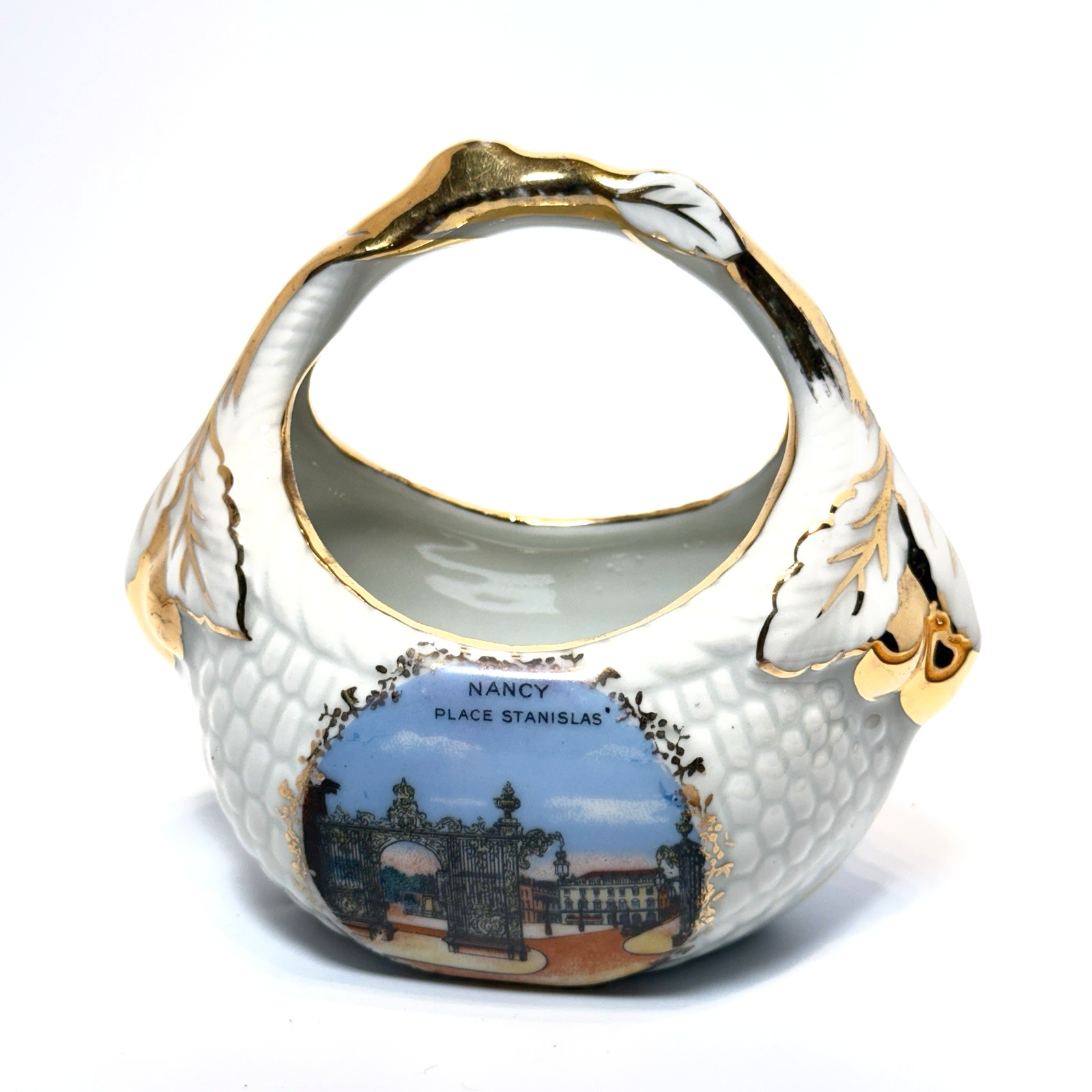 Antique Rare Nancy, France, La place Stanislas Basket Painted Limoges Souvenir