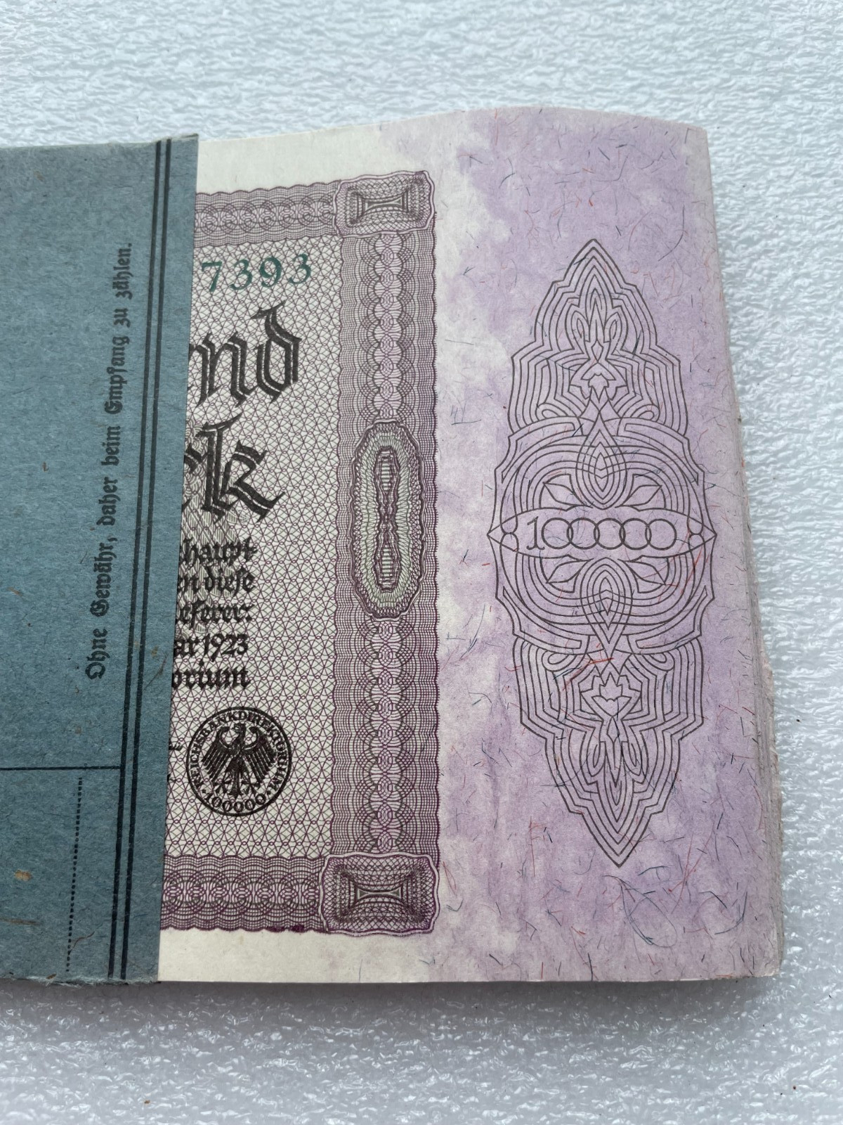 1923 ORIGINAL BUNDLE OF 20 100,000 GERMAN MARKS UNCIRCULATED CONSECUTIVE BANK