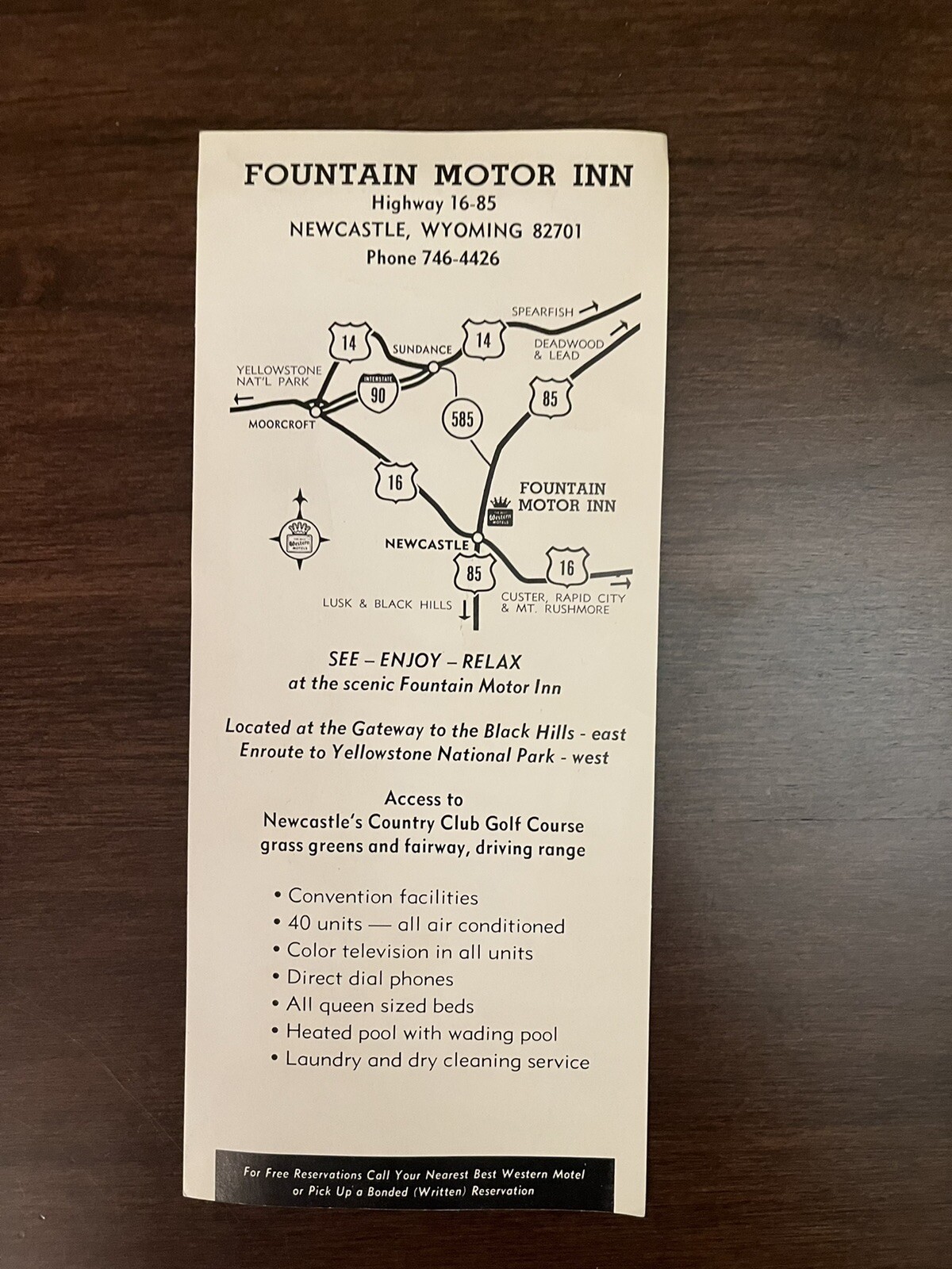 Vintage Best Western Motels Brochure , Fountain Motor Inn, Newcastle Wyoming