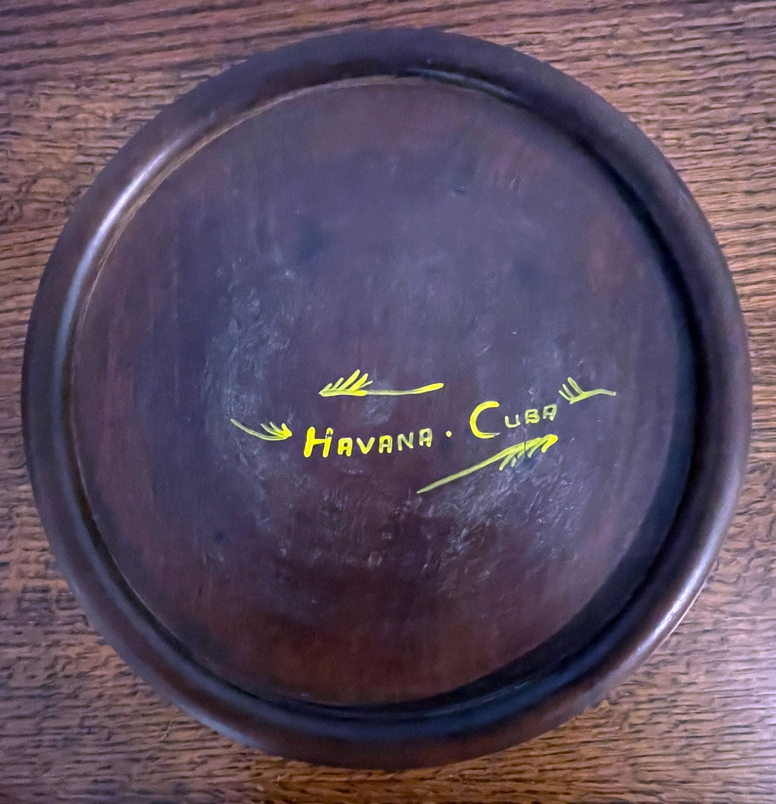 Vintage Havana Cuba Hand Painted Wooden Plate Tray Souvenir 11.25” Round