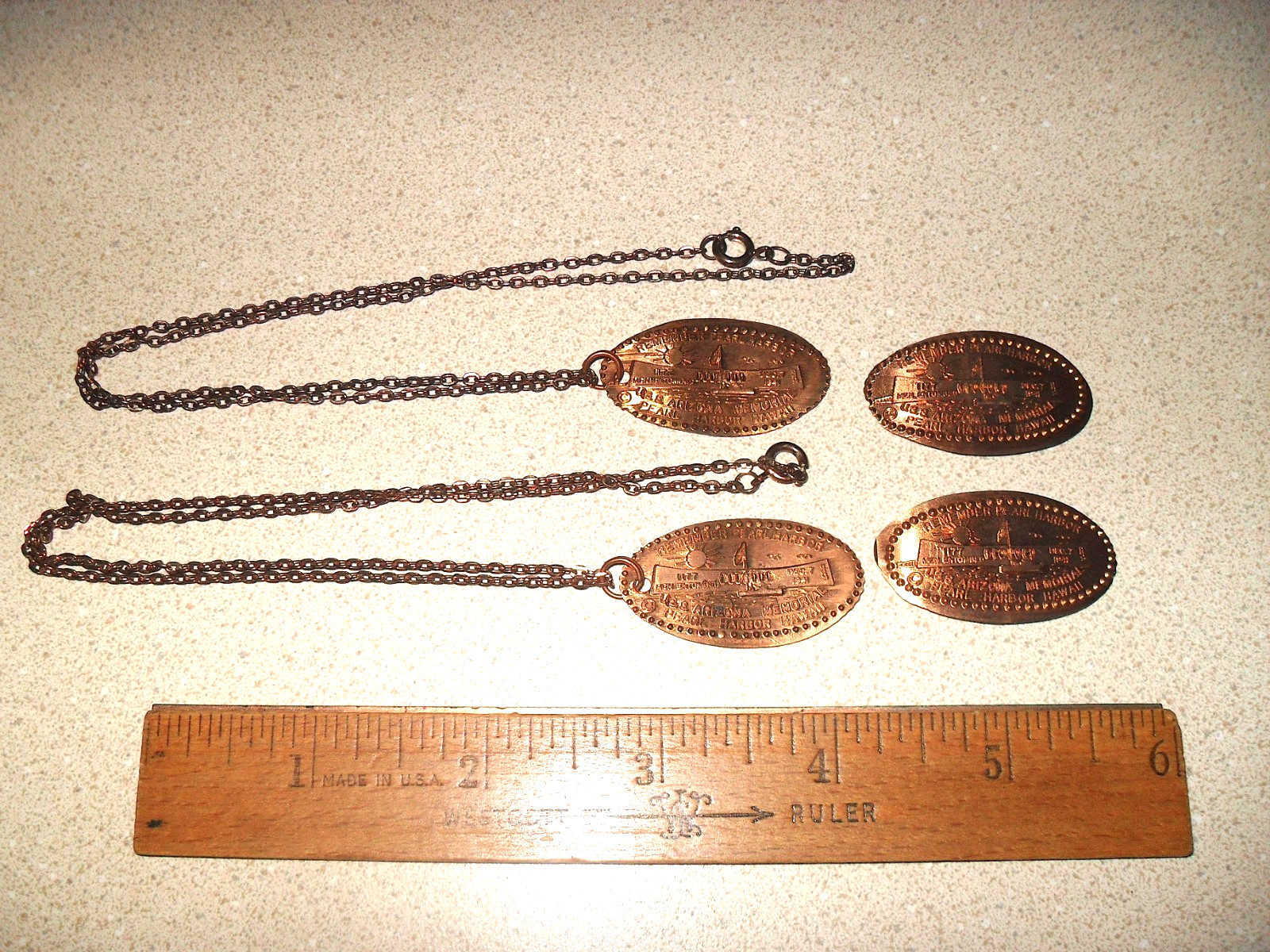 Remember Pearl Harbor U.S.S. Arizona Souvenir Press Penny Necklaces + Extra