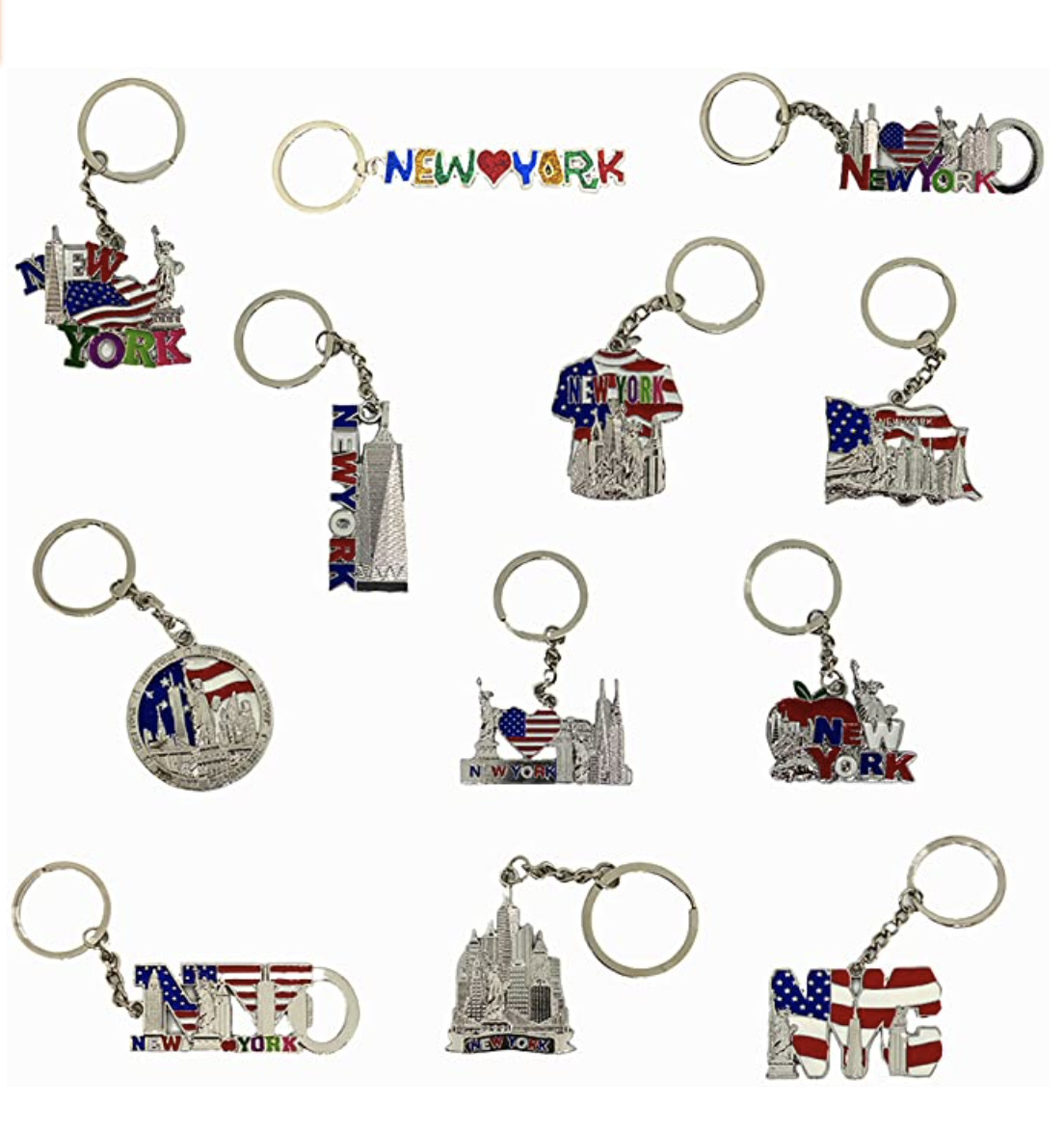 12 Pack New York City Metal Keychains NYC KeyRing Souvenir Collection, Gift Set
