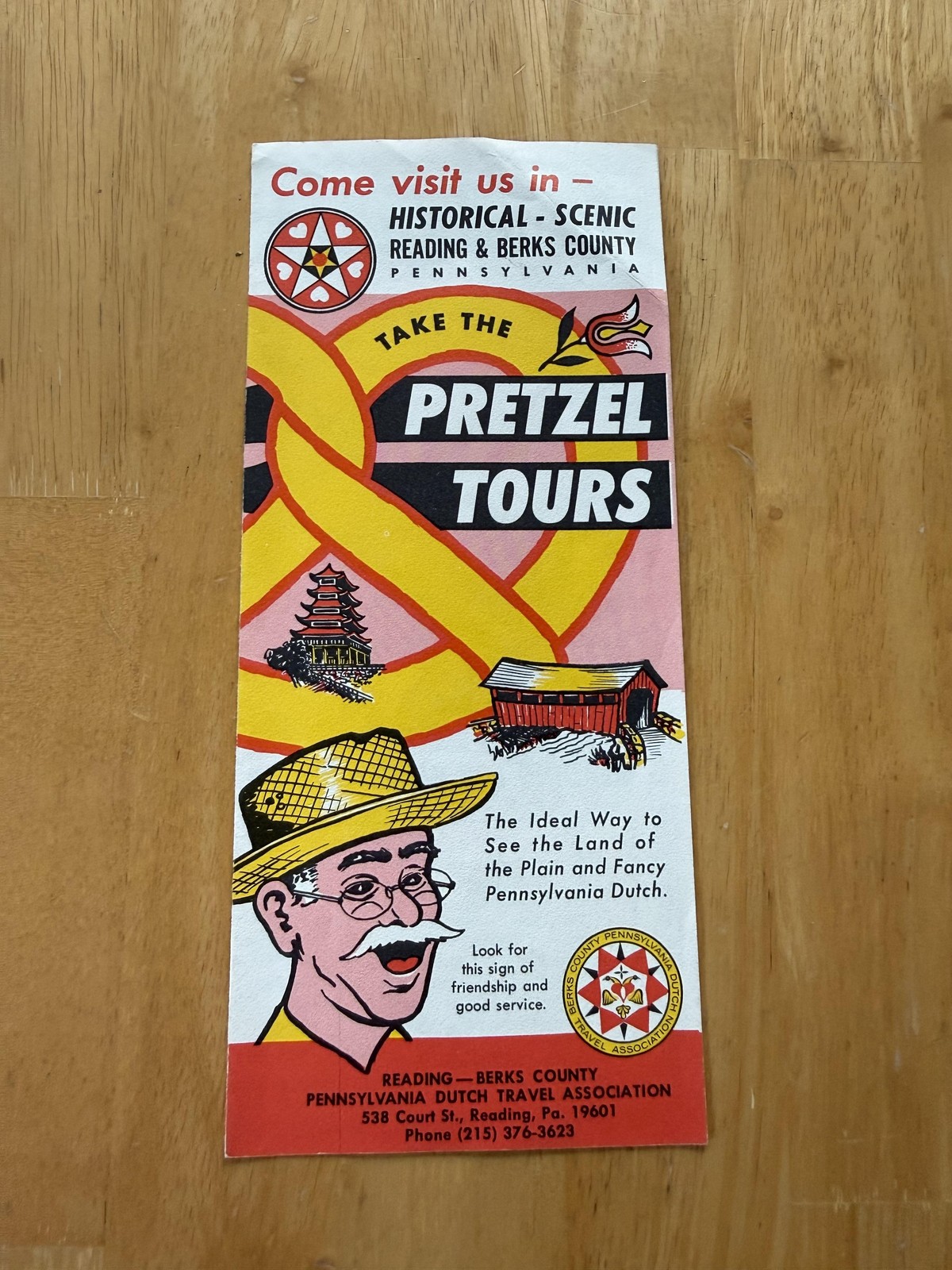 Vintage Pretzel Tours Travel Brochure Reading Berks County PA USA Color
