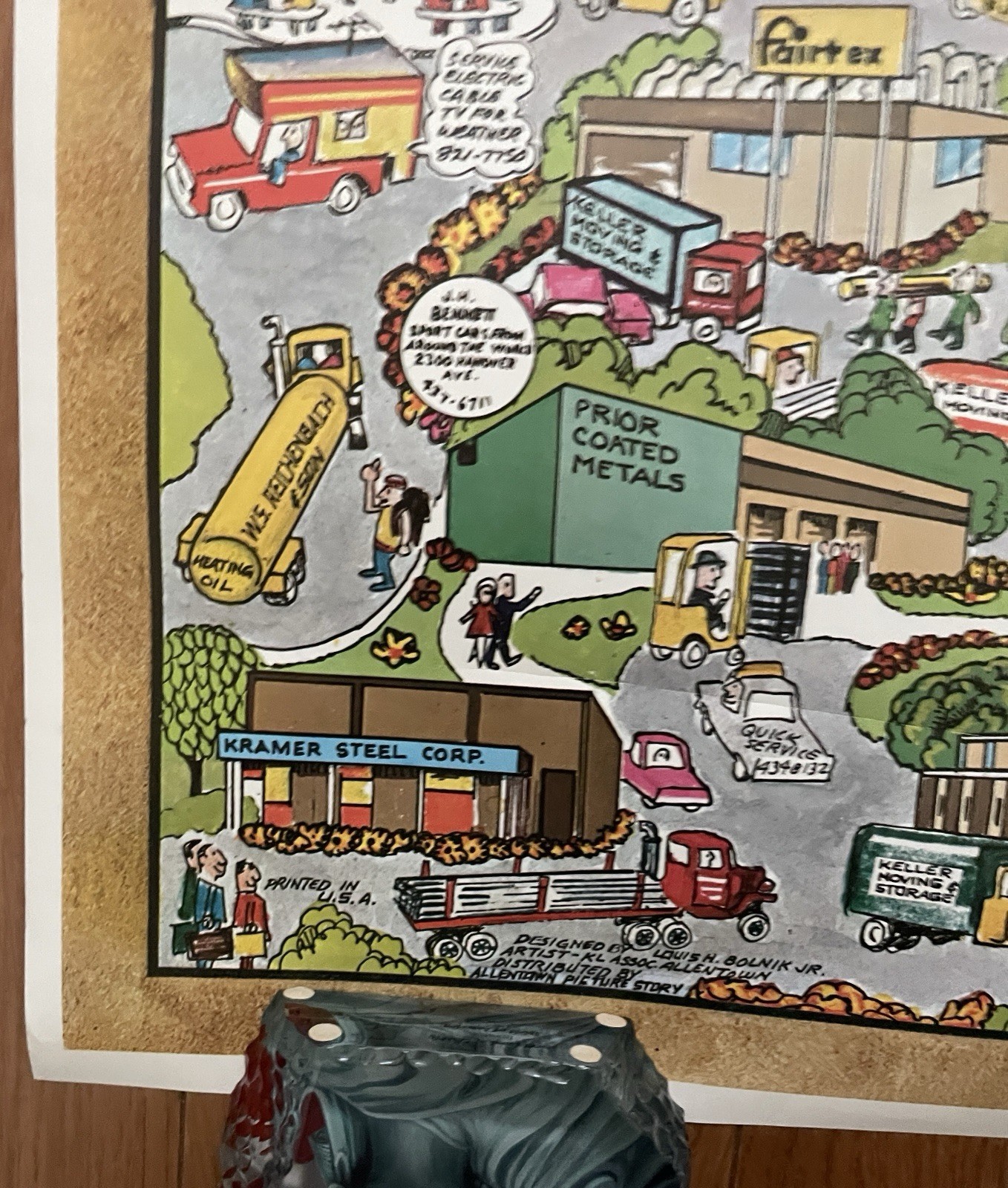 1976 Original Vintage Allentown PA Cartoon Illustrated Map by Louis Bolnik, Jr.