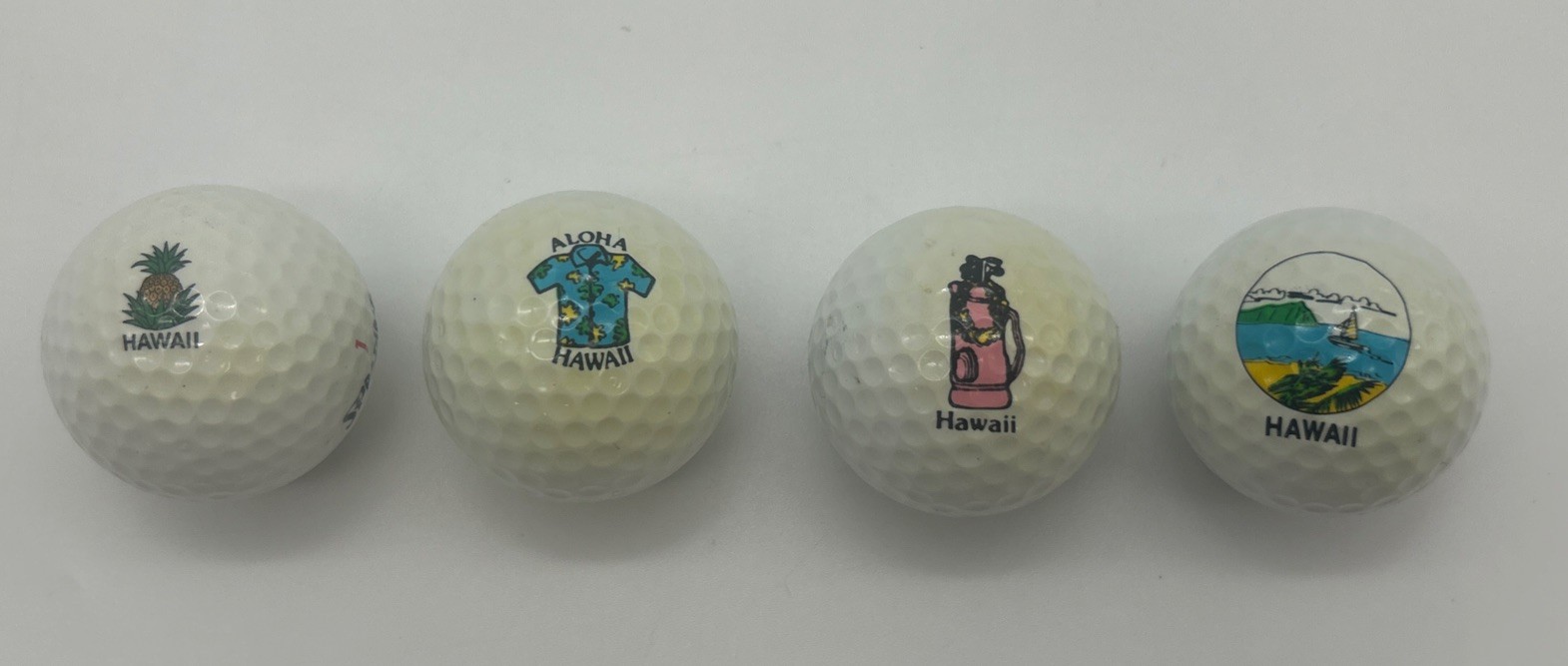 Qty 4 Spalding Golf Balls Hawaii Pineapple/Aloha Shirt/Golf Clubs/Scenic