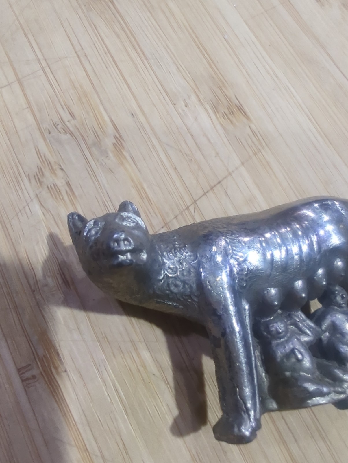 Vintage Wolf Roma Silver Metal Statue Romulus Remus Italy Souvenir
