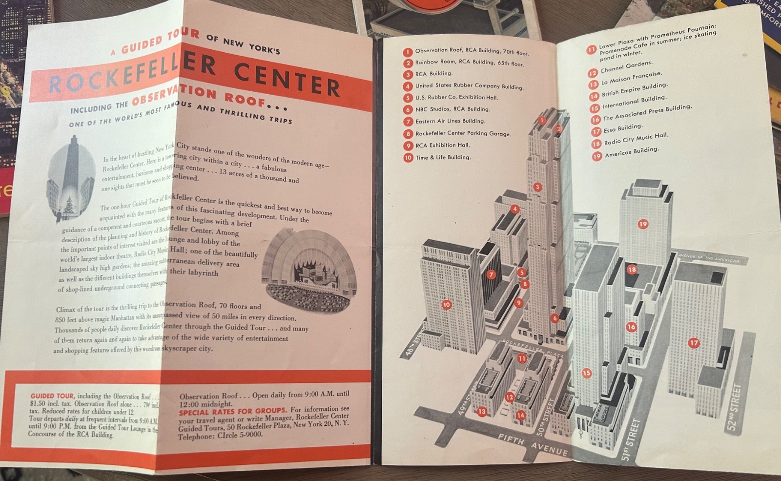 4 pc Vtg NY Travel Lot 1949 Vacationlands, 1950s Rock center, Gulf Map, 1968 NYC