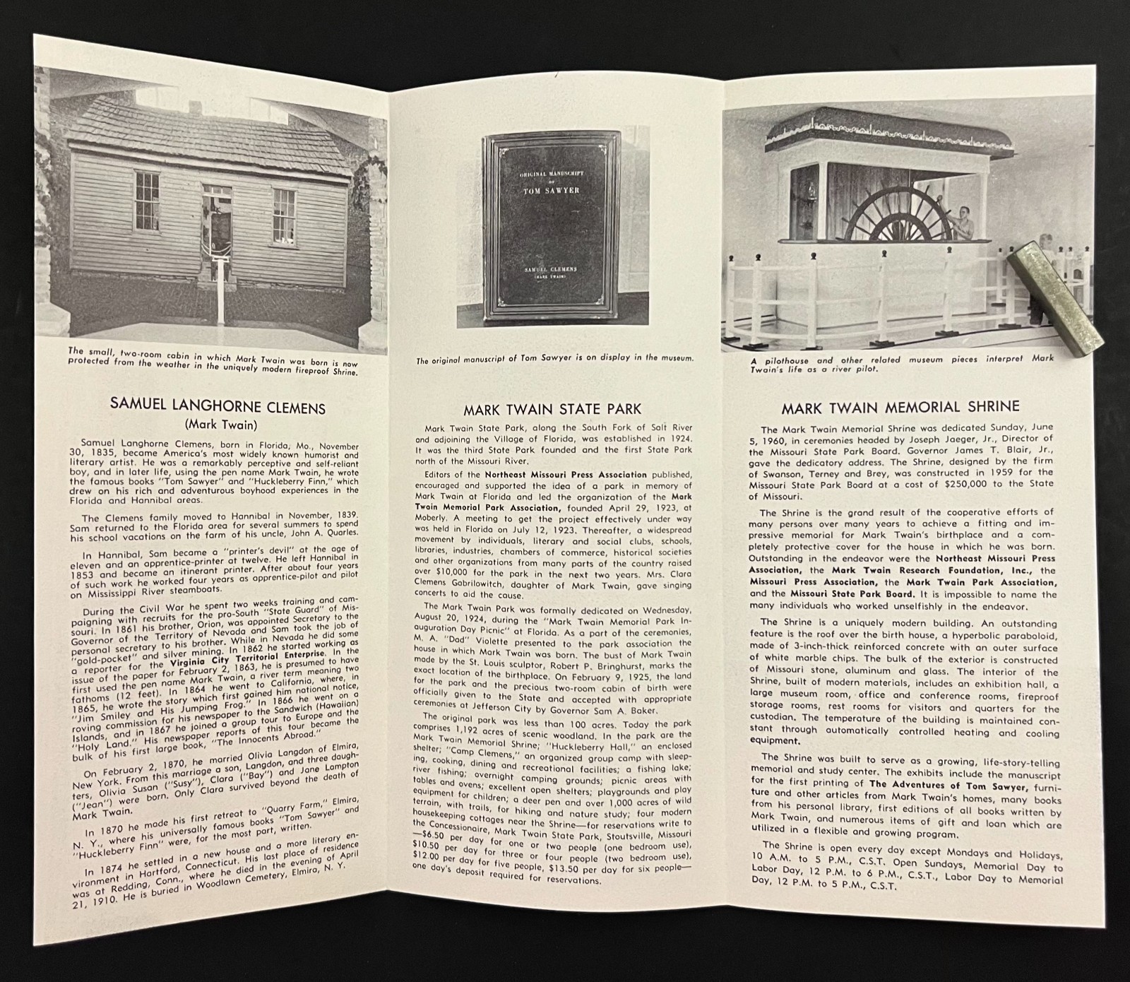 1970s Jefferson MO Mark Twain Shrine Birthplace State Park Vintage Brochure