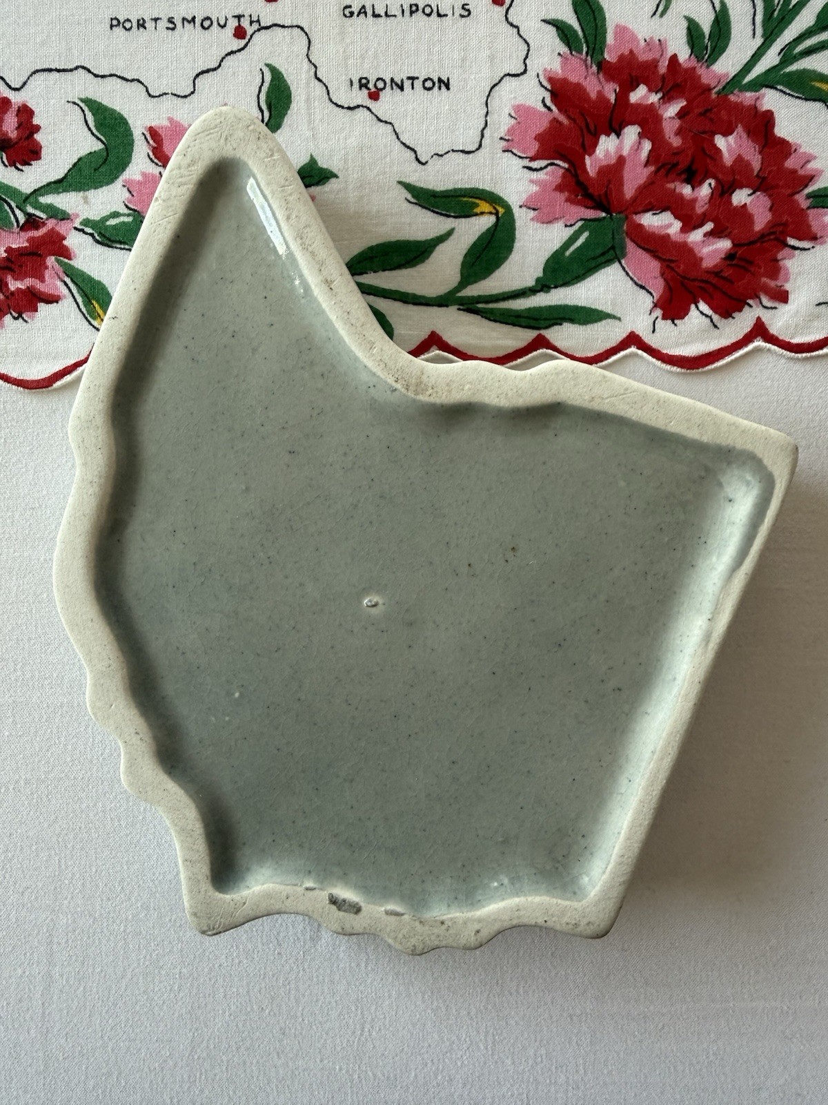 Ohio Fans! Vintage Ohio Hanky And Sesquicentennial Ohio Shaped Trinket Dish Lot
