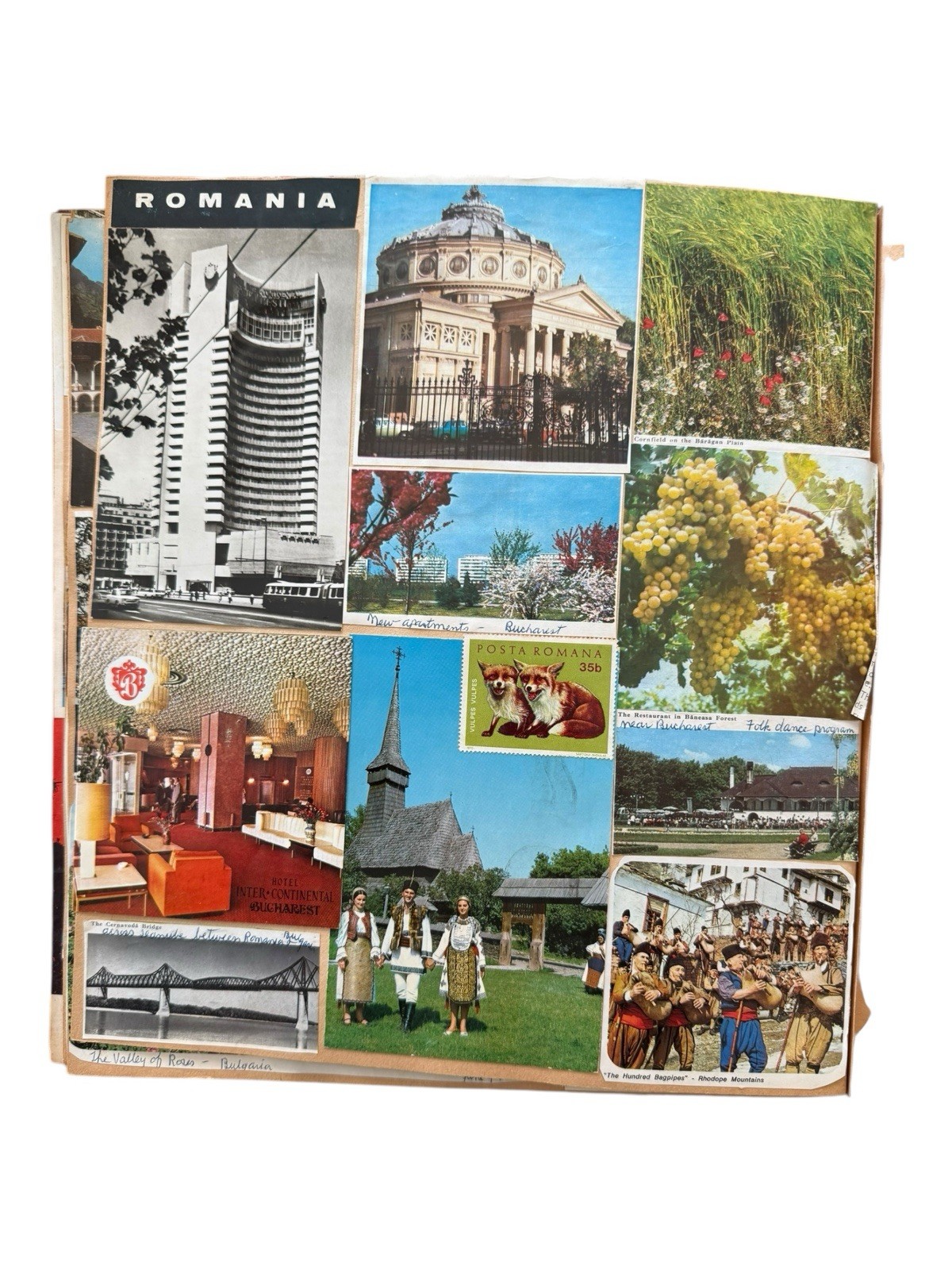 1970’s Eastern Europe & Scandinavia Travel Scrapbook Postcards Stamps Wine Label