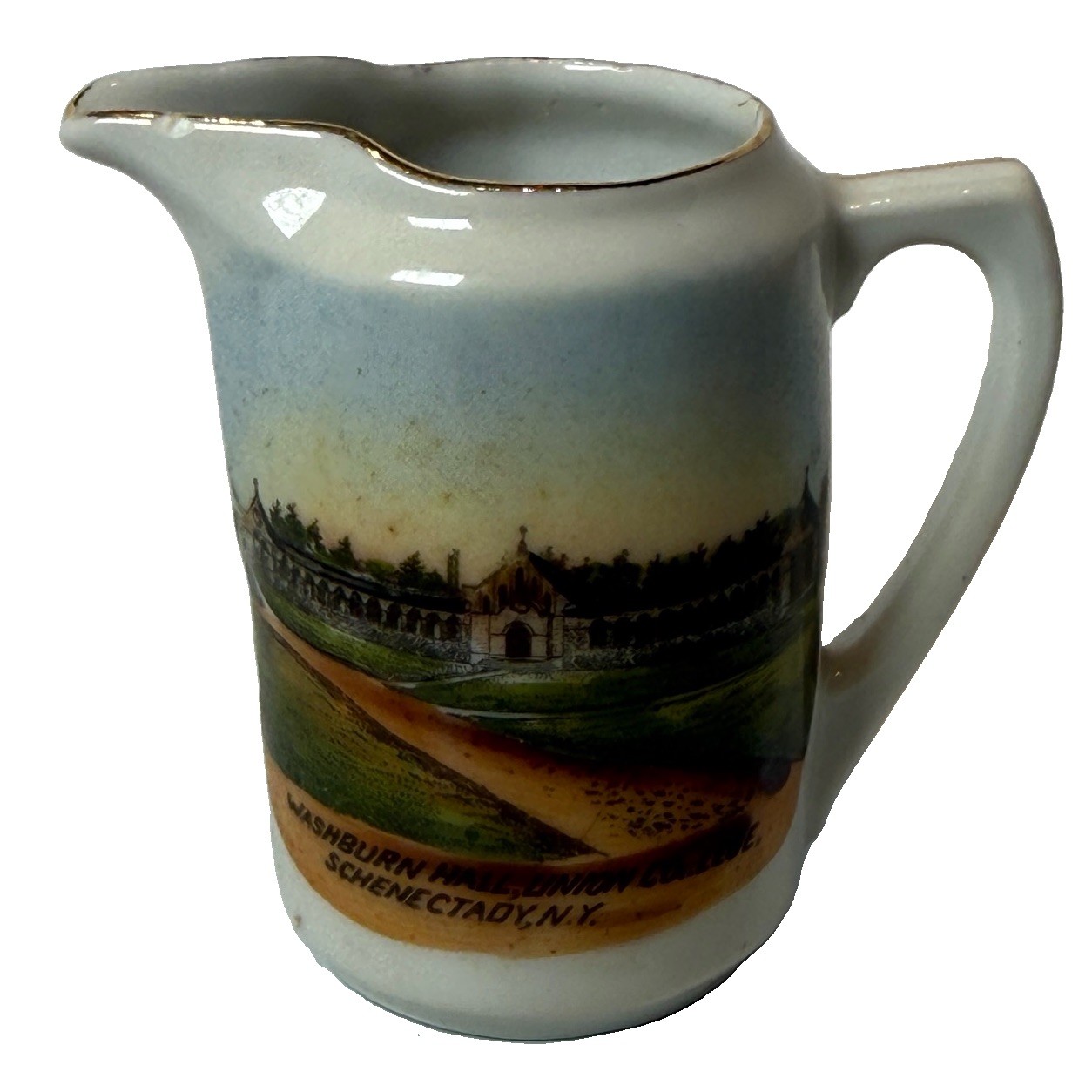 SCHENECTADY NY NEW YORK Souvenir Porcelain UNION COLLEGE Trinket Gold Creamer