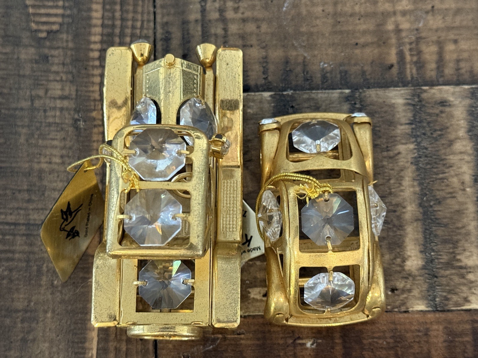 Vintage Ford Model T Car , VW Bug Car Set w/ Swarovski Crystals 24k Gold plated