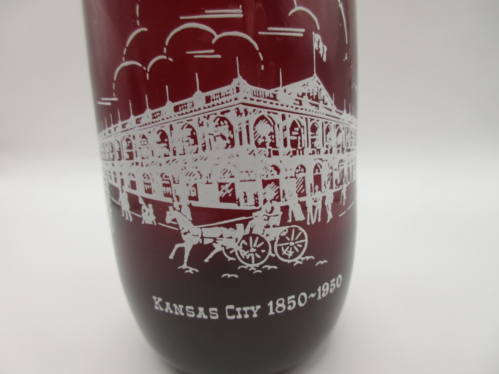 Vtg Ruby Red Glass Tumbler Conventional Hall Kansas City MO 1850-1950 Historical