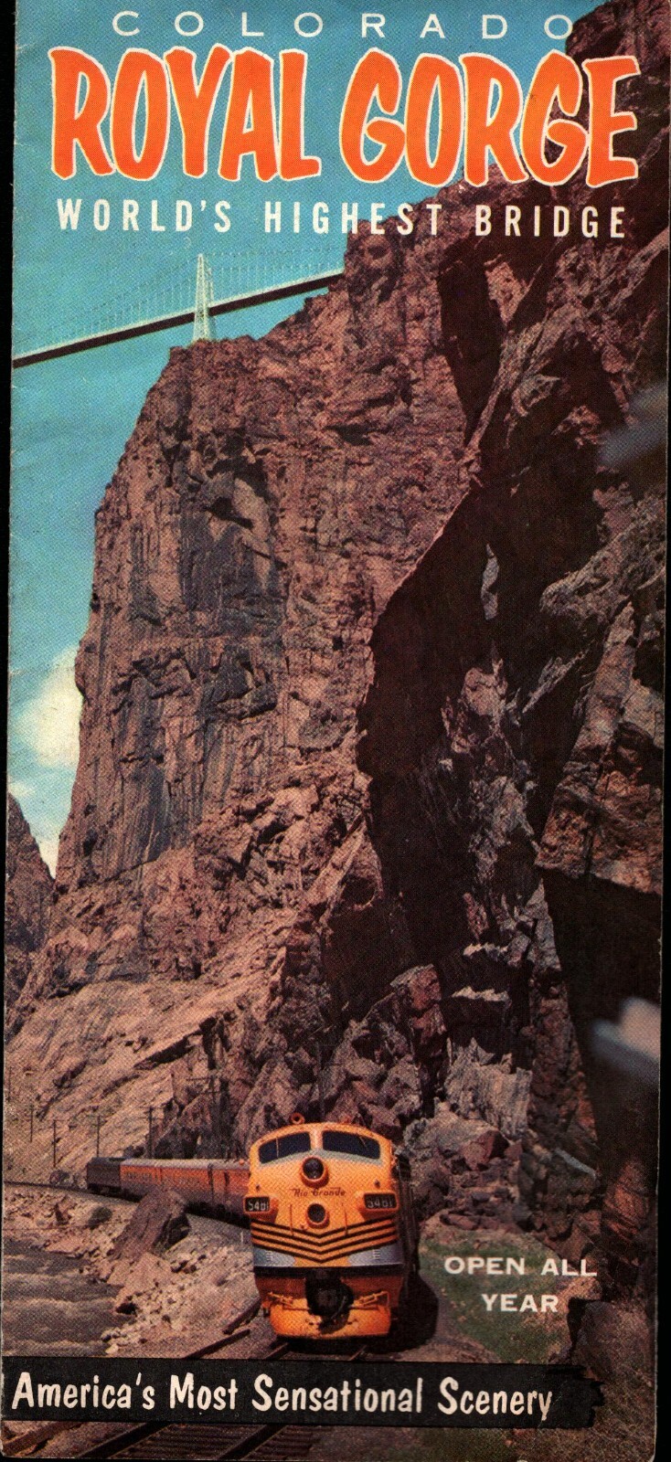 Vintage Colorado Travel Brochure Royal Gorge Railway Line & Bridge c. 1950s