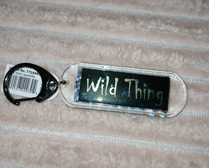 WILD THING – Acrylic Blinking Solar Powered Keychain 4.25” Long w/Snap Keyring