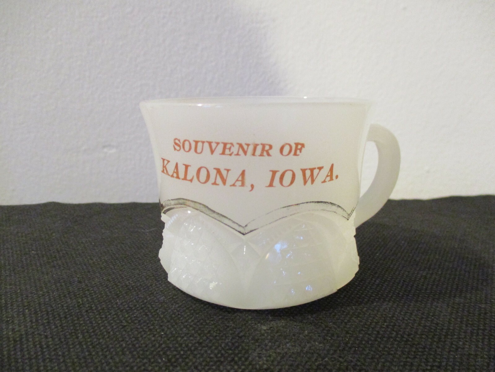 Circa 1905 Souvenir EAPG Button Arches Clambroth Glass Cup Kalona Iowa