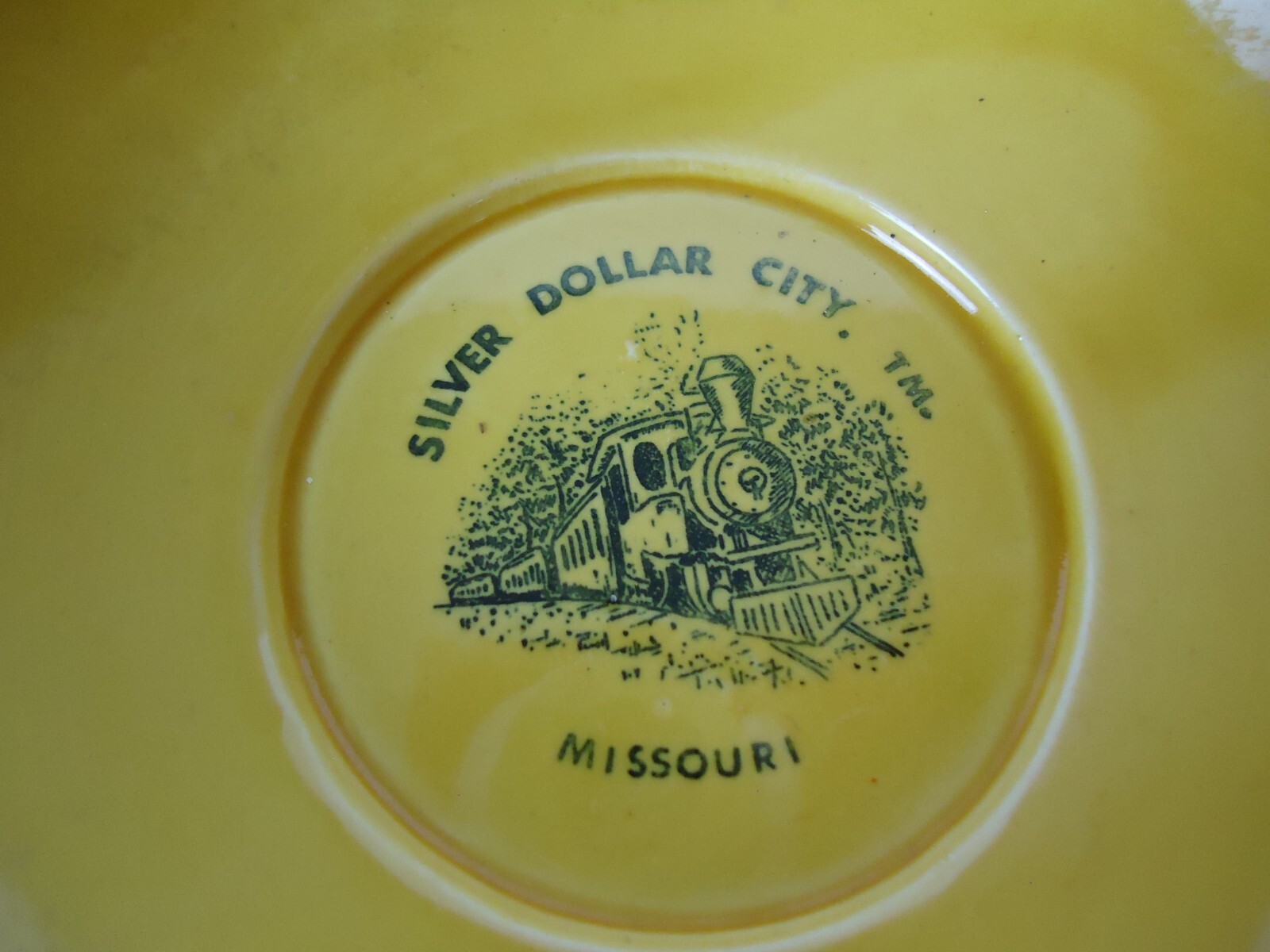 VTG Silver Dollar City Yellow Floral Souvenir Trinket Dish Frisco Train 70s 80s