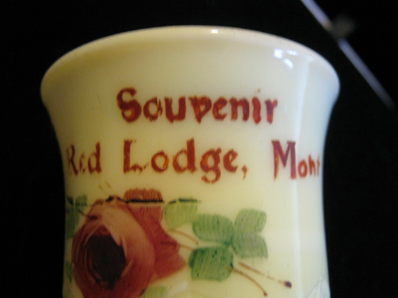 RED LODGE MONTANA 4″ Cordial by Jefferson Custard Glass Diamond w/ Peg 1904-1915
