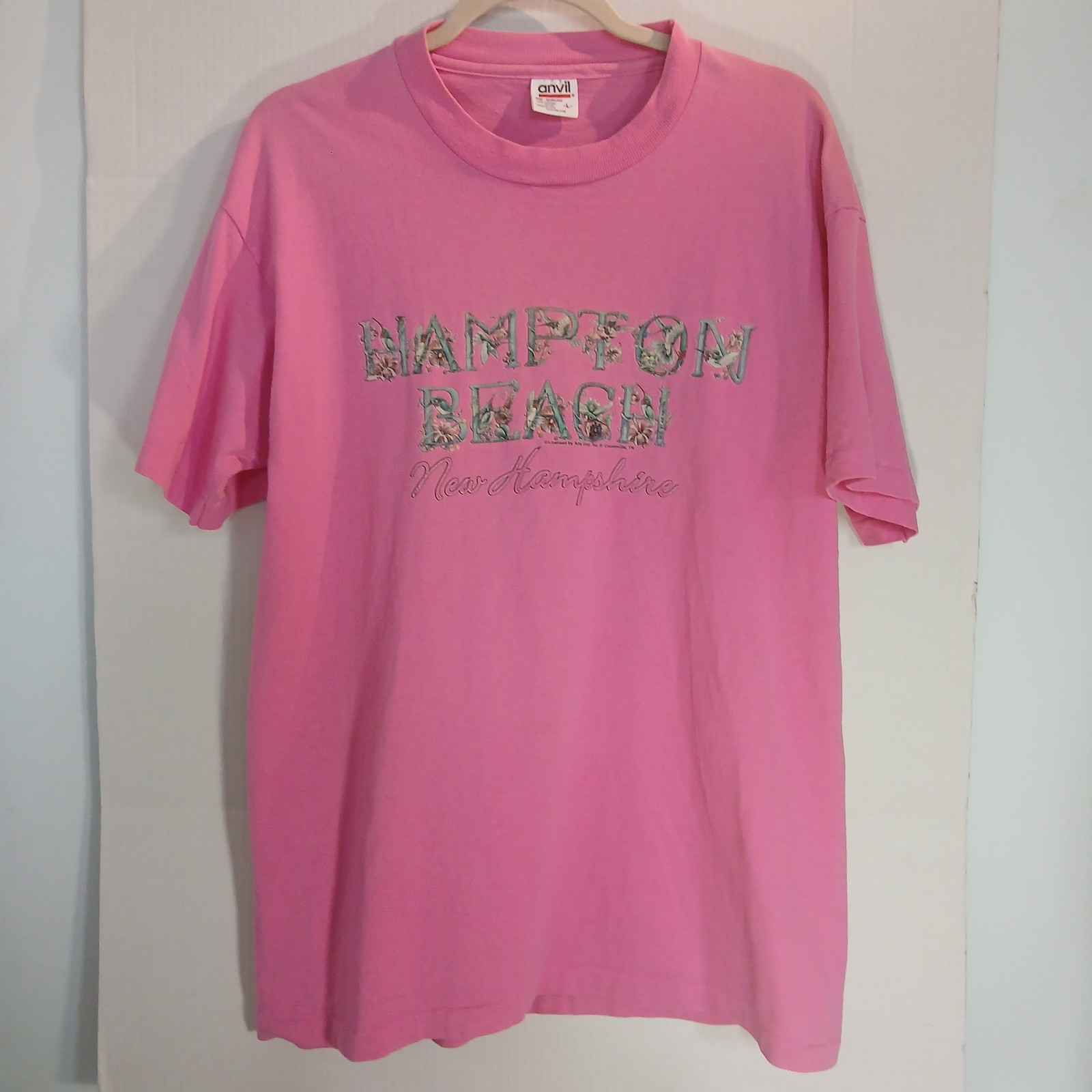 HAMPTON BEACH New Hampshire Vintage 90’s Pink Graphic Large Adult T-Shirt Coast