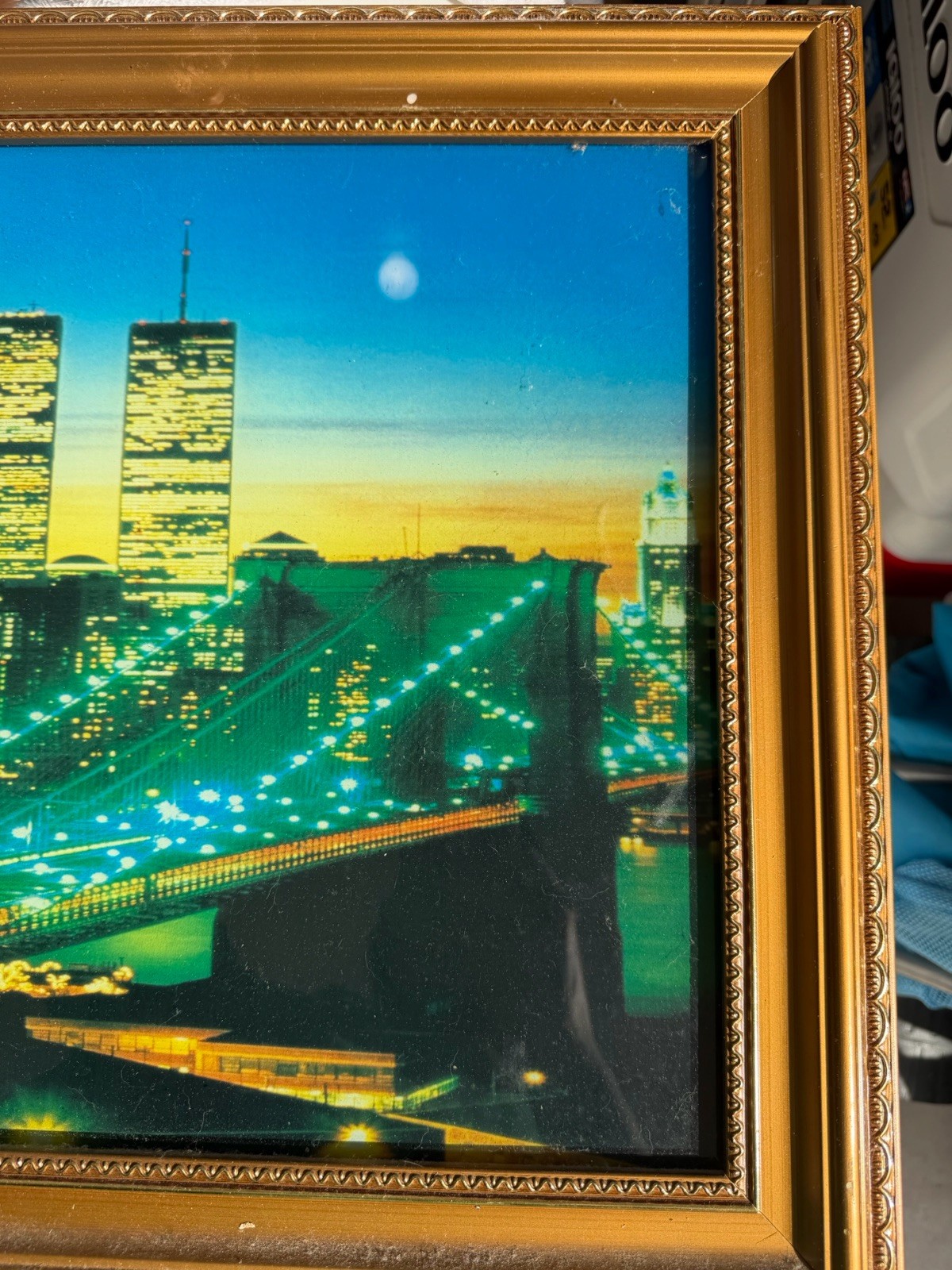 Lighted Photo of New York City Skyline with Twin Towers and Water Sounds