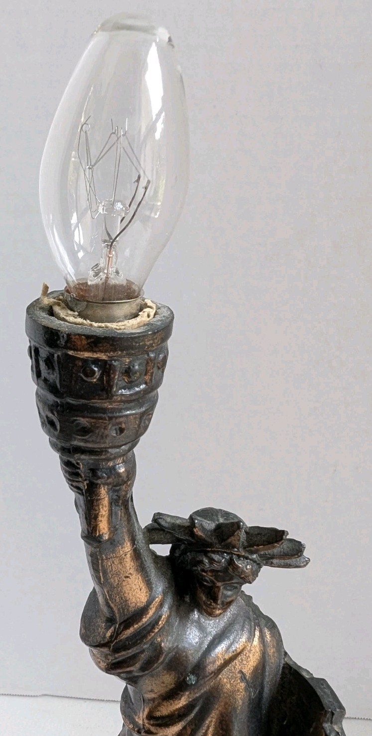 VTG Metal Statue of Liberty Lamp Figurine Bronze Copper NightLight NYC Souvenir