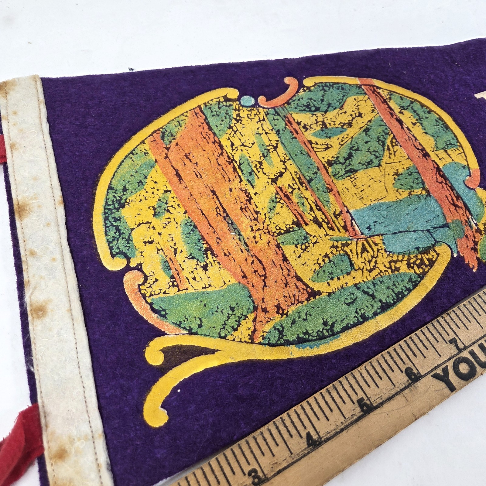 Vintage Wooster Ohio Souvenir Felt Pennant Scenic Landscape Travel Memorabilia