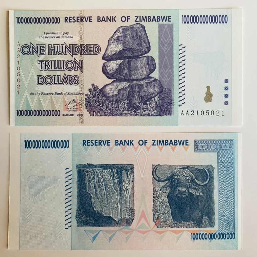 Zimbabwe 100 Trillion Dollar Banknote Uncirculated Currency Collectible UNC Note