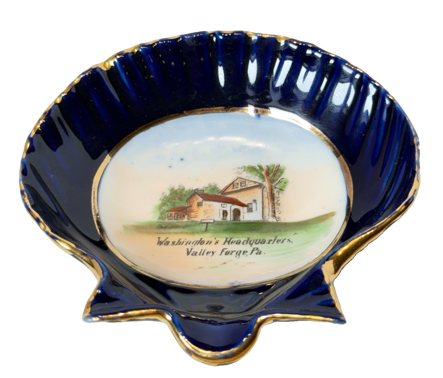 VALLEY FORGE PA Pennsylvania WASHINGTON Antique COBALT Souvenir TRINKET DISH