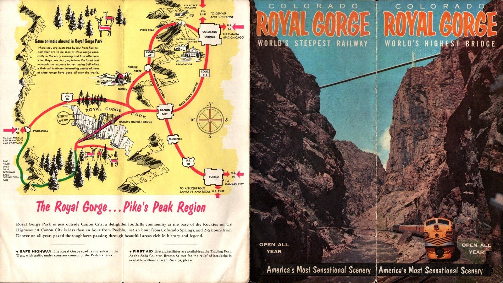 Vintage Colorado Travel Brochure Royal Gorge Railway Line & Bridge c. 1950s