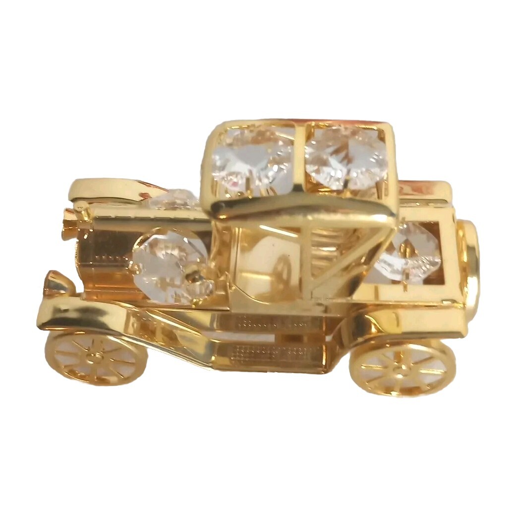 Vtg Ford Model T Car Rolling Miniature w/Swarovski Crystals 24k Gold plated EUC