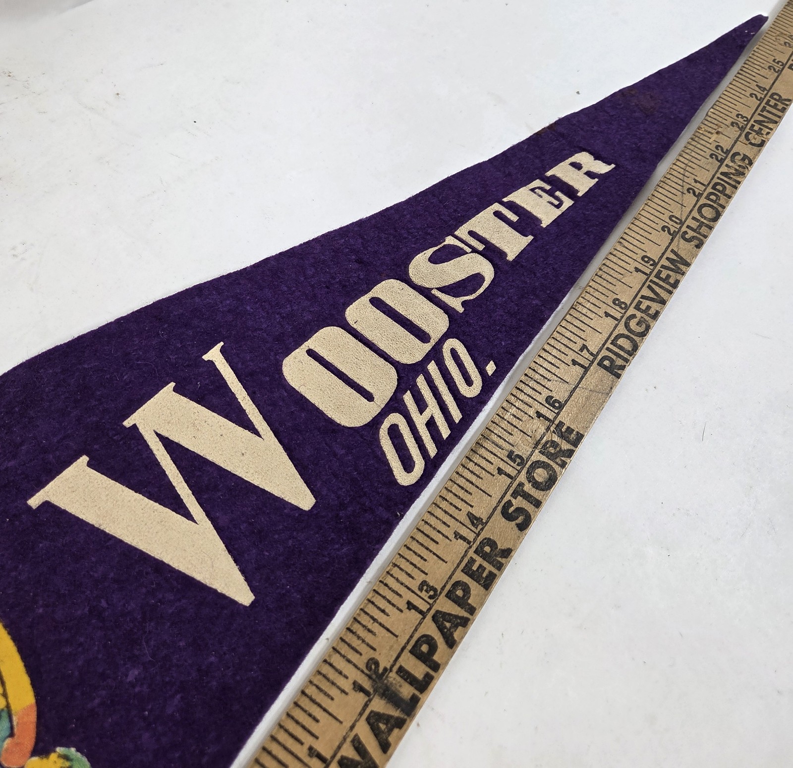 Vintage Wooster Ohio Souvenir Felt Pennant Scenic Landscape Travel Memorabilia