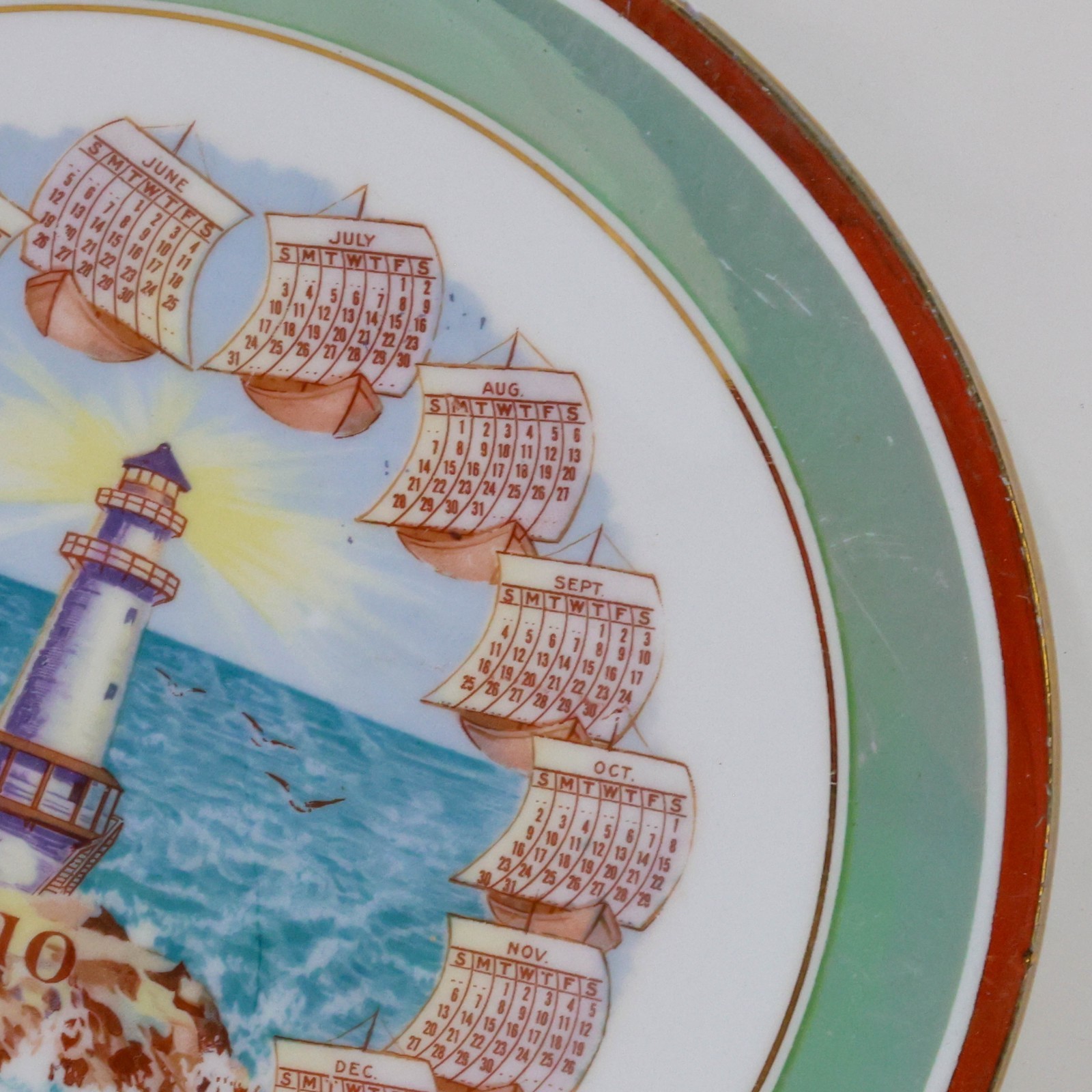 Antique 1910 Advertising Calendar Plate Ione Oregon Lighthouse Halvorsen & Mason