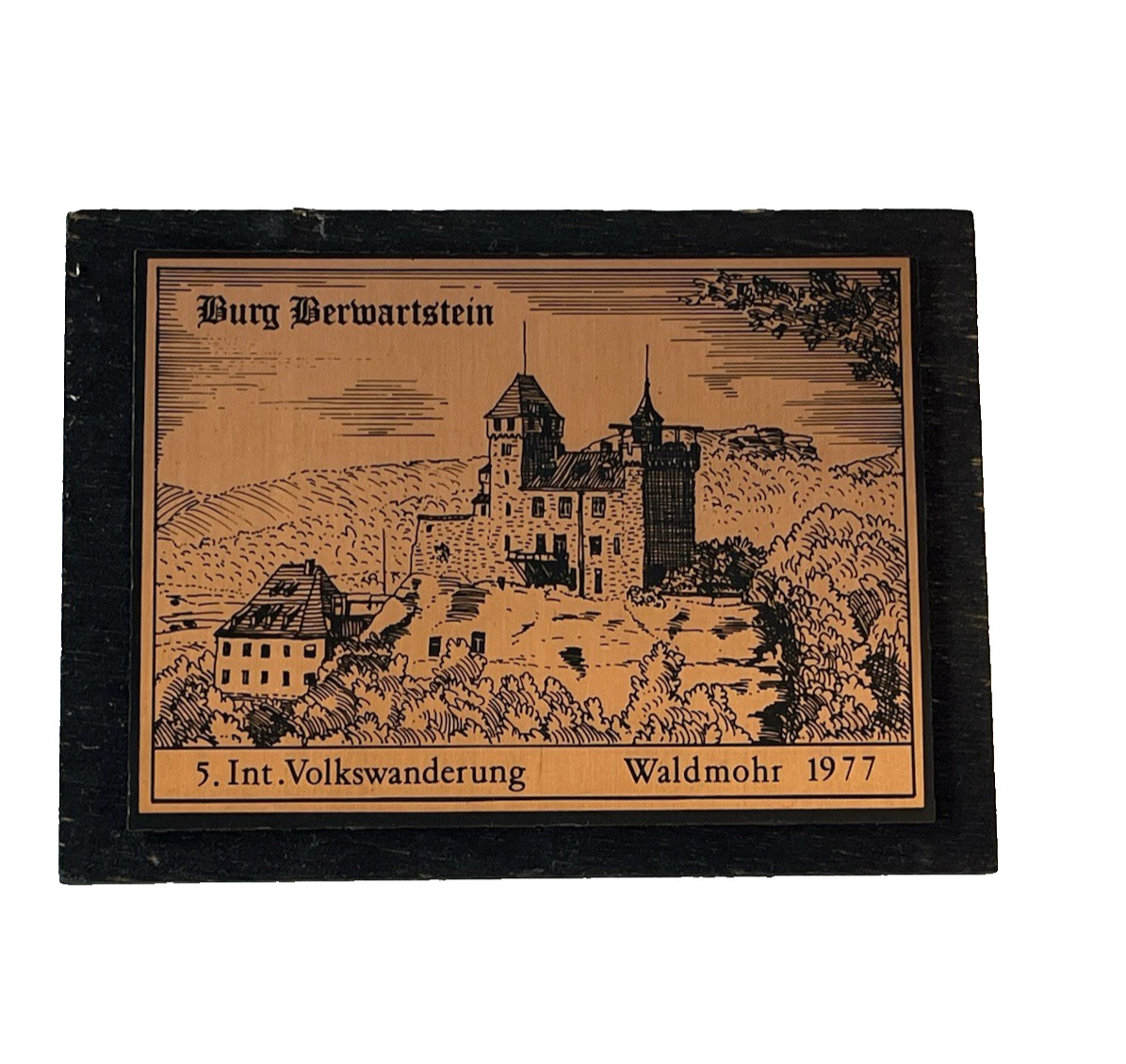 Volkswanderung Hike Walk Plaque Germany 1977 Waldmohr Burg Berwartstein Vintage