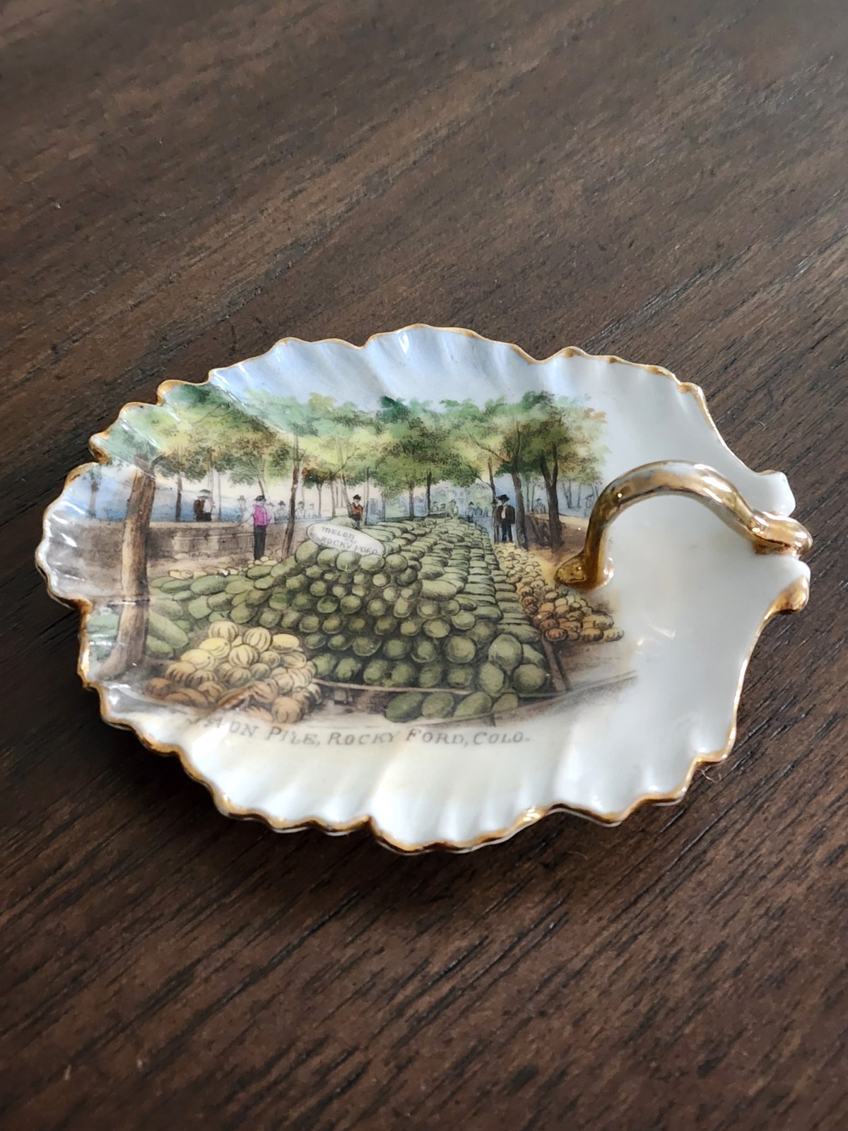 Antique Porcelain Trinket Dish Souvenir – Melon Pile Rocky Ford, COLORADO