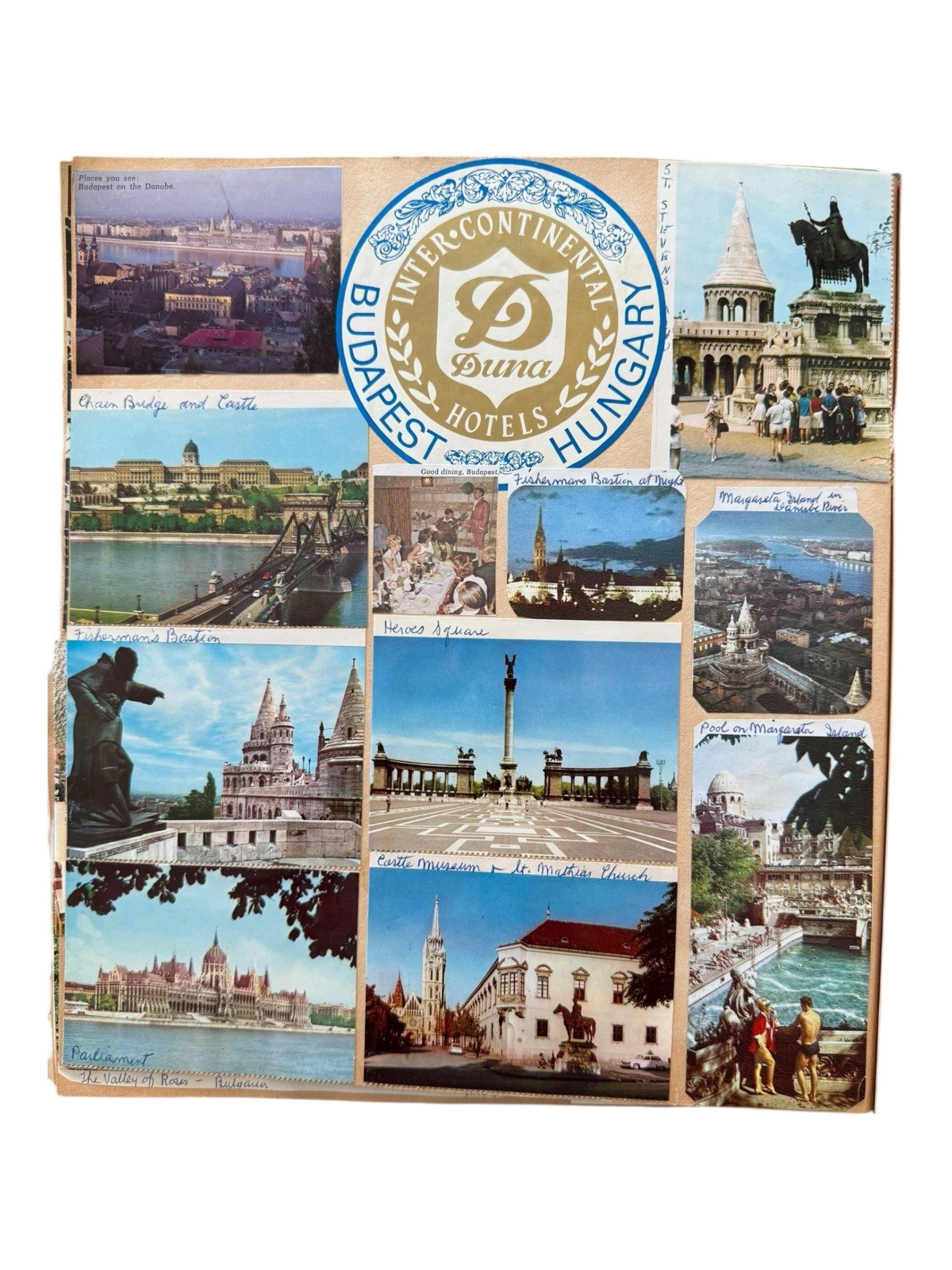 1970’s Eastern Europe & Scandinavia Travel Scrapbook Postcards Stamps Wine Label