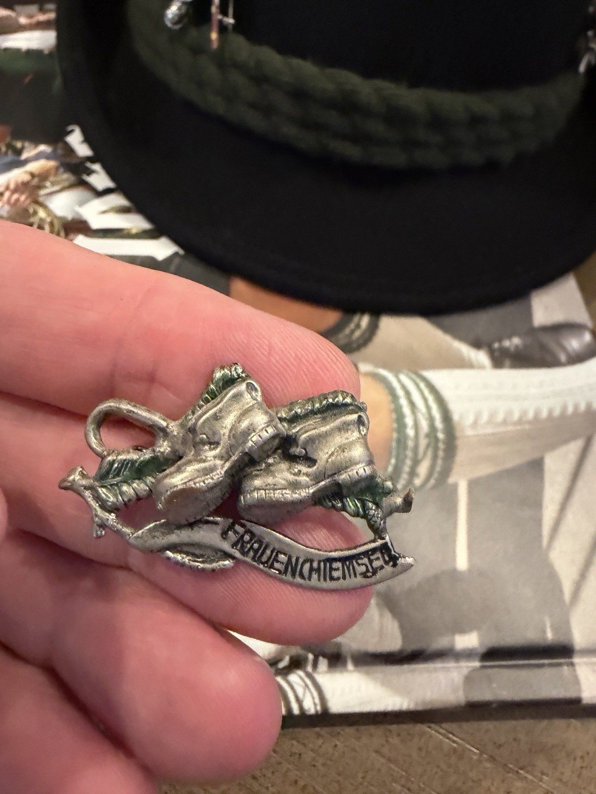 Vintage Frauenchiemsee Germany Hat Pin – Alpine Hiking Boots Souvenir Badge