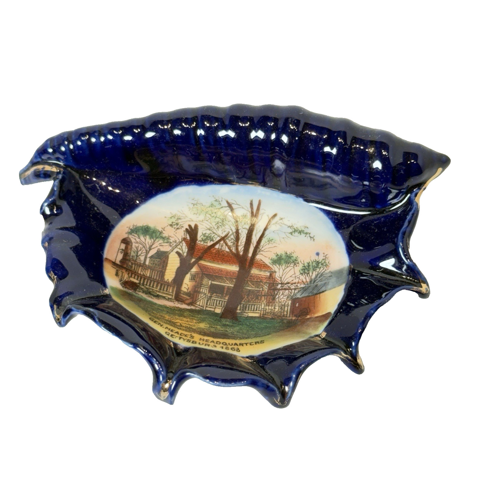 GETTYSBURG PA Antique GENERAL MEADE Souvenir COBALT CHINA TRINKET DISH PLATE