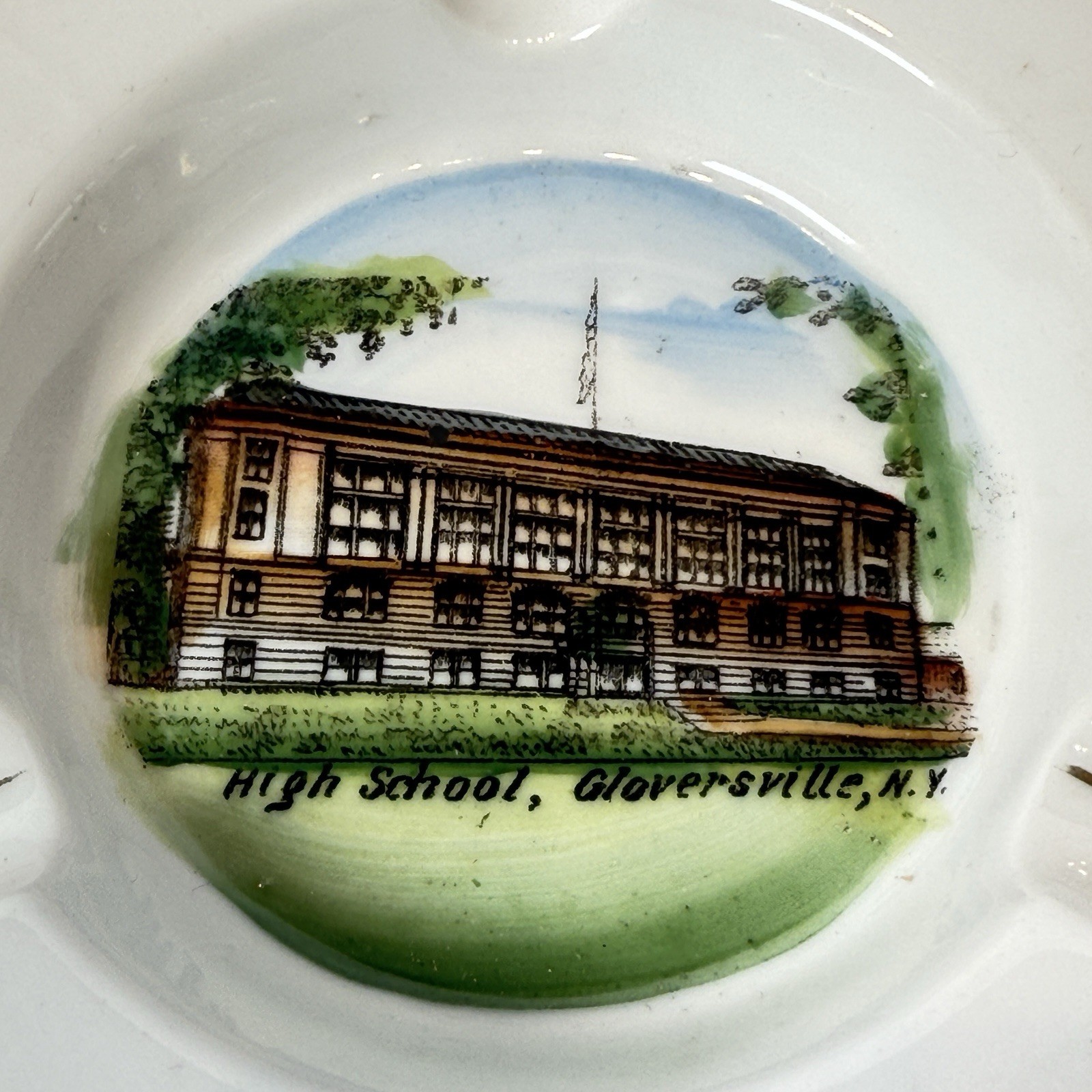 GLOVERSVILLE NY NEW YORK Souvenir Porcelain HIGH SCHOOL Trinket DISH ASHTRAY