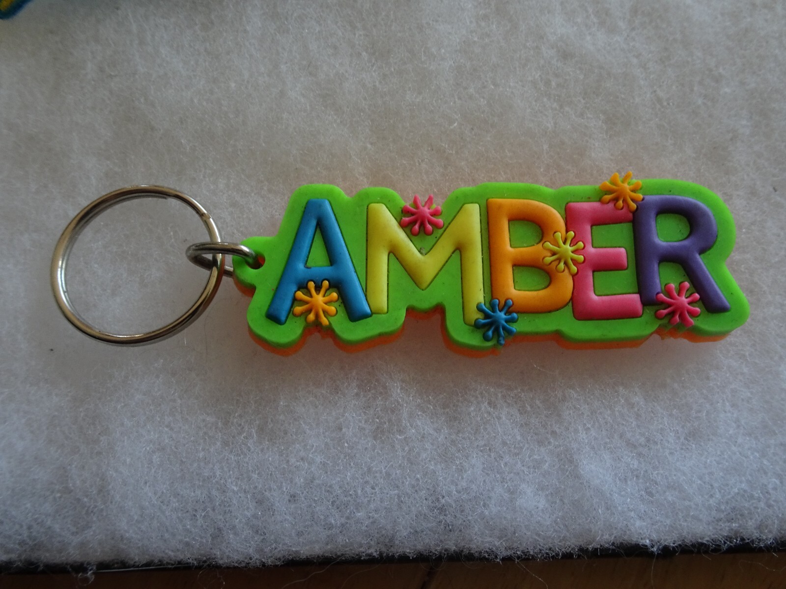 Personalized Keychain rubber with AMBER name letters KeyRing Key Fob KeyChain