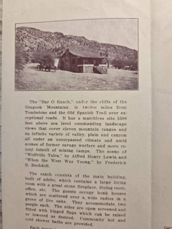 c1920 Bar O Ranch Tombstone, Arizona Rustic Recreational Camping Travel Brochure