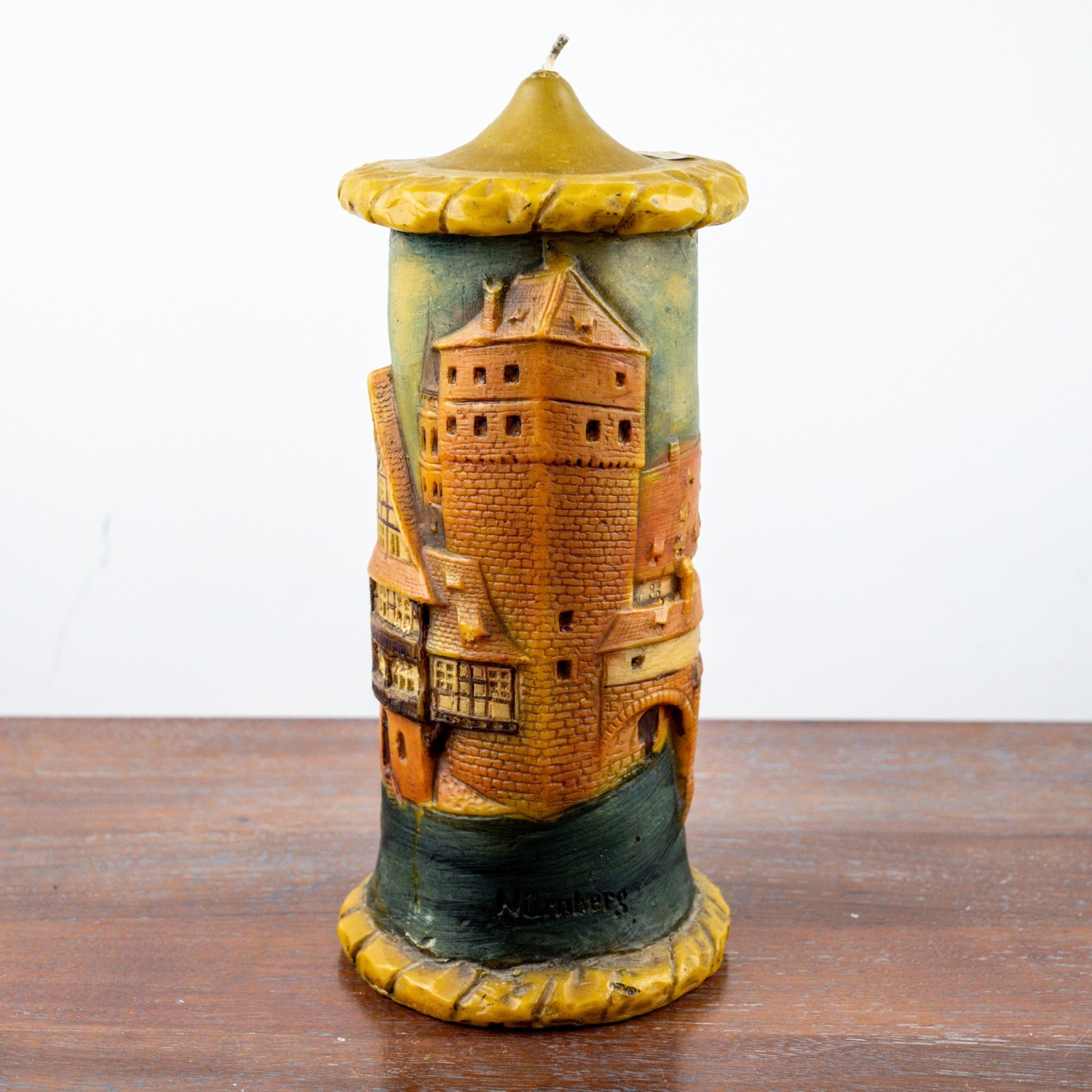 Vintage Nurnberg Germany Souvenir Candle Hand Painted Castle Tower Relief Decor