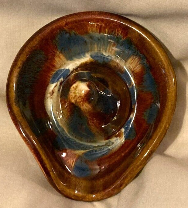 VTG 1970’s Dryden Original Pottery-Multicolor Drip Glaze Ring Dish/Hat/Decor-EUC