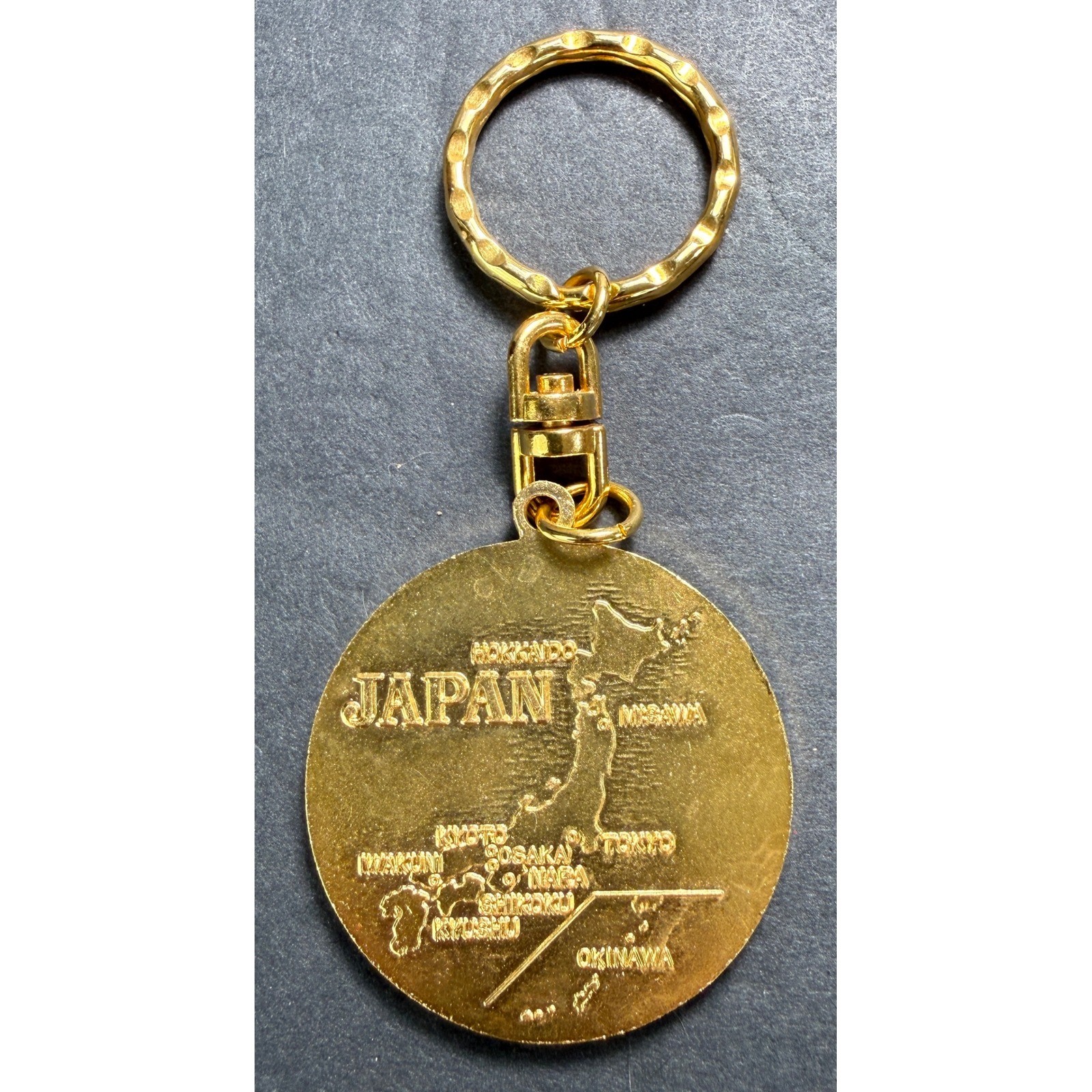Unbranded Japan Souvenir Keychain Gold Blue Enamel Mt Fuji Map Vintage